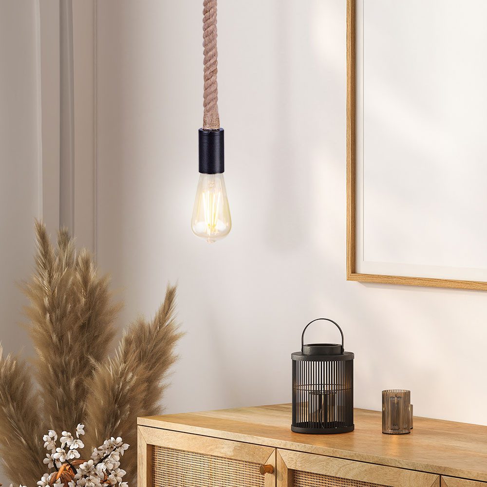 GLOBO LIGHTING Pendelleuchte, Leuchtmittel nicht inklusive, Vintage Hänge Lampe Wohn Ess Zimmer Beleuchtung Hanf Seil