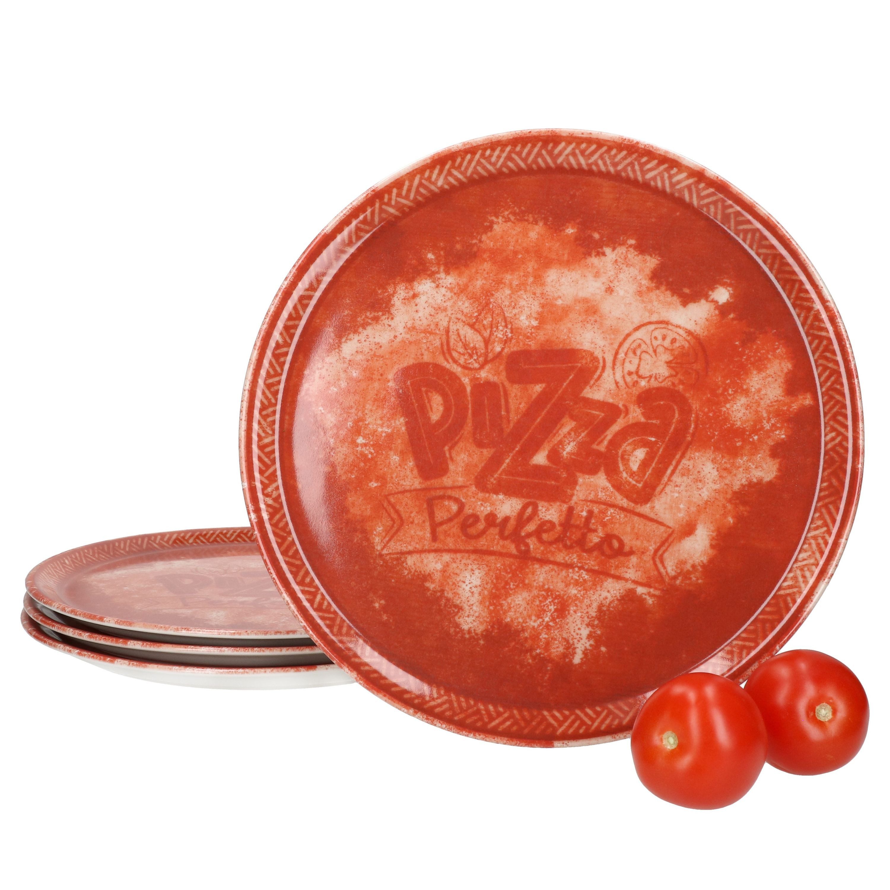 Pizzateller 4x Perfetto Pizzateller Rot Ø 31,5 cm Porzellan Pizza Servier-Platte