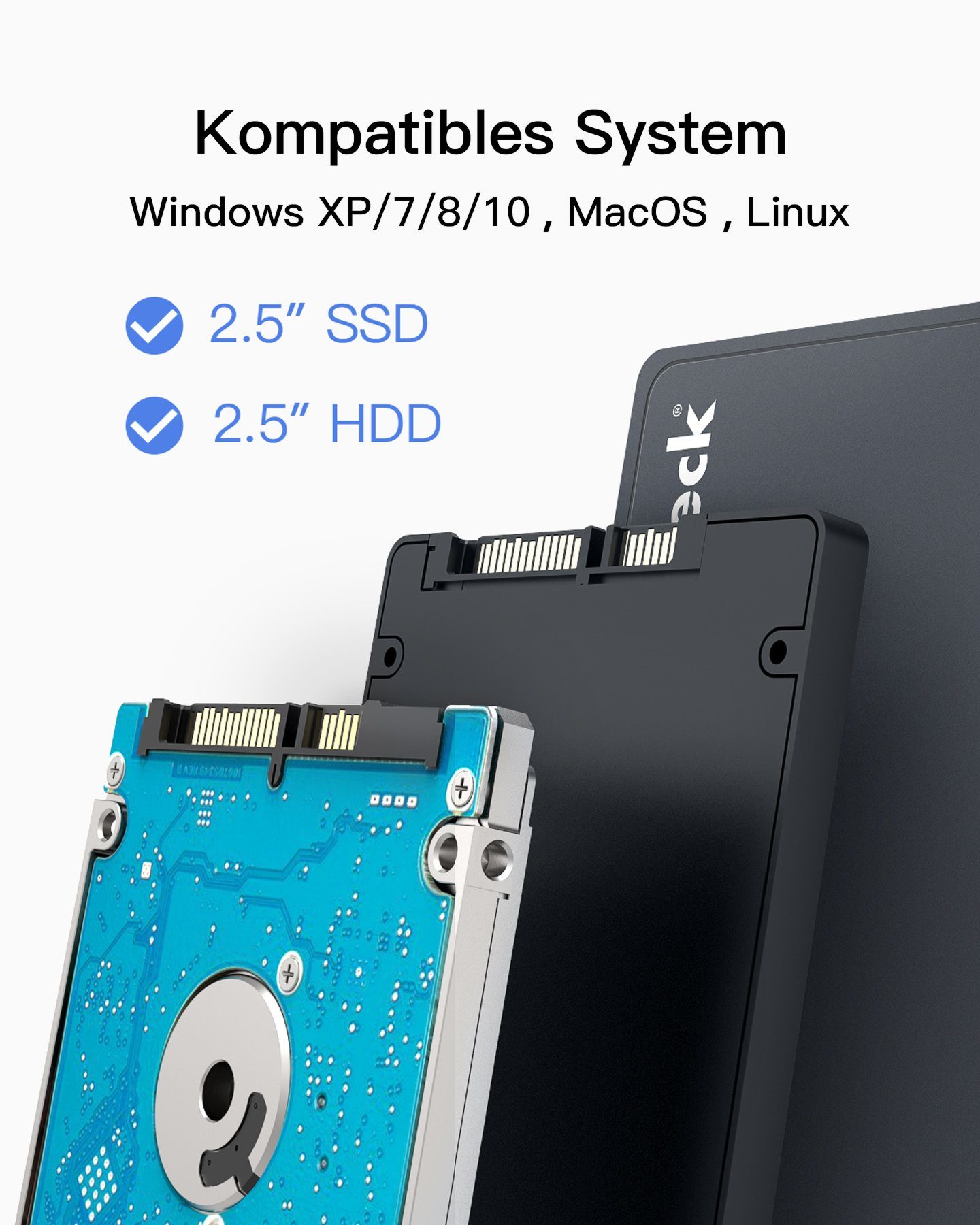 SSD HDD für 2.5 Inateck Zoll SATA Festplatten-Gehäuse Festplattengehäuse