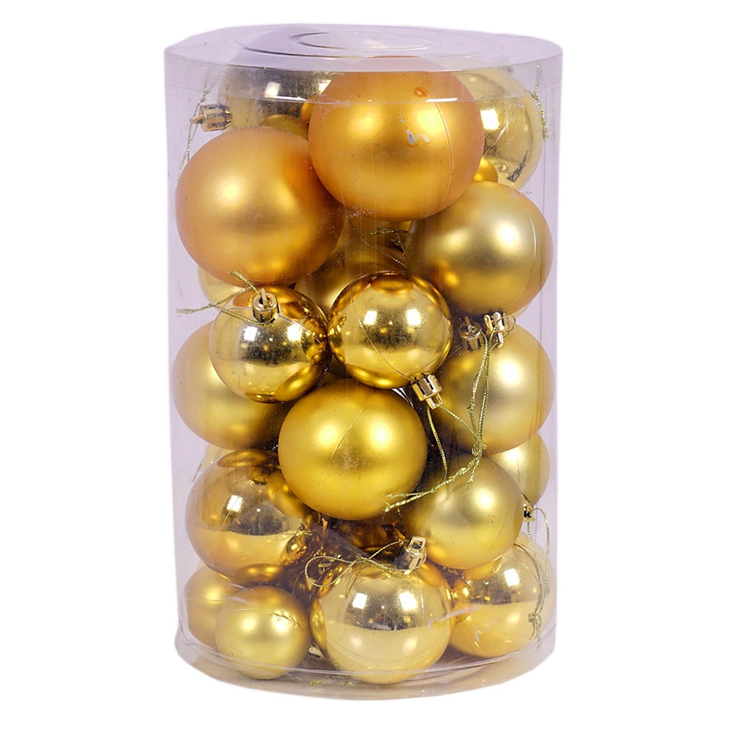 Mojawo Weihnachtsbaumklammer 30tlg. / Weihnachtskugeln gold Ø 4/5/6/7cm Christbaumkugeln