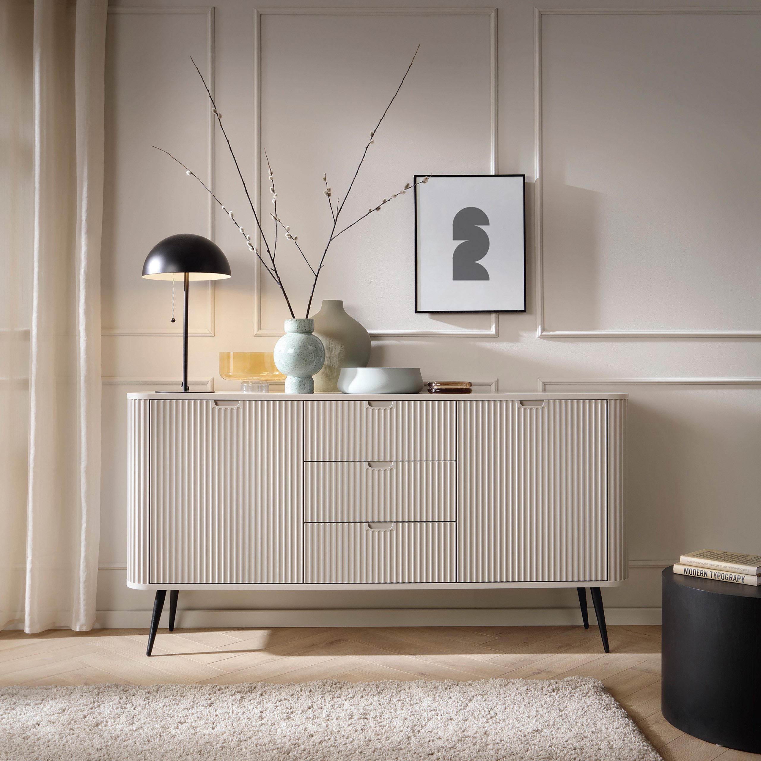 Masseno Kommode ZENZERO 168 cm Sideboard mit 3 Schubladen und 2 Türen gelb