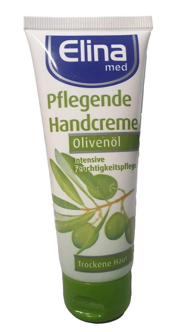 Elina Med Handcreme Olivenöl Handcreme 75ml Tube Feuchtigkeitspflege Hände 1 Stück Creme Tube, 1-tlg., Handcreme Hautschutzcreme Pflegecreme Handpflegecreme Handlotion Lotio
