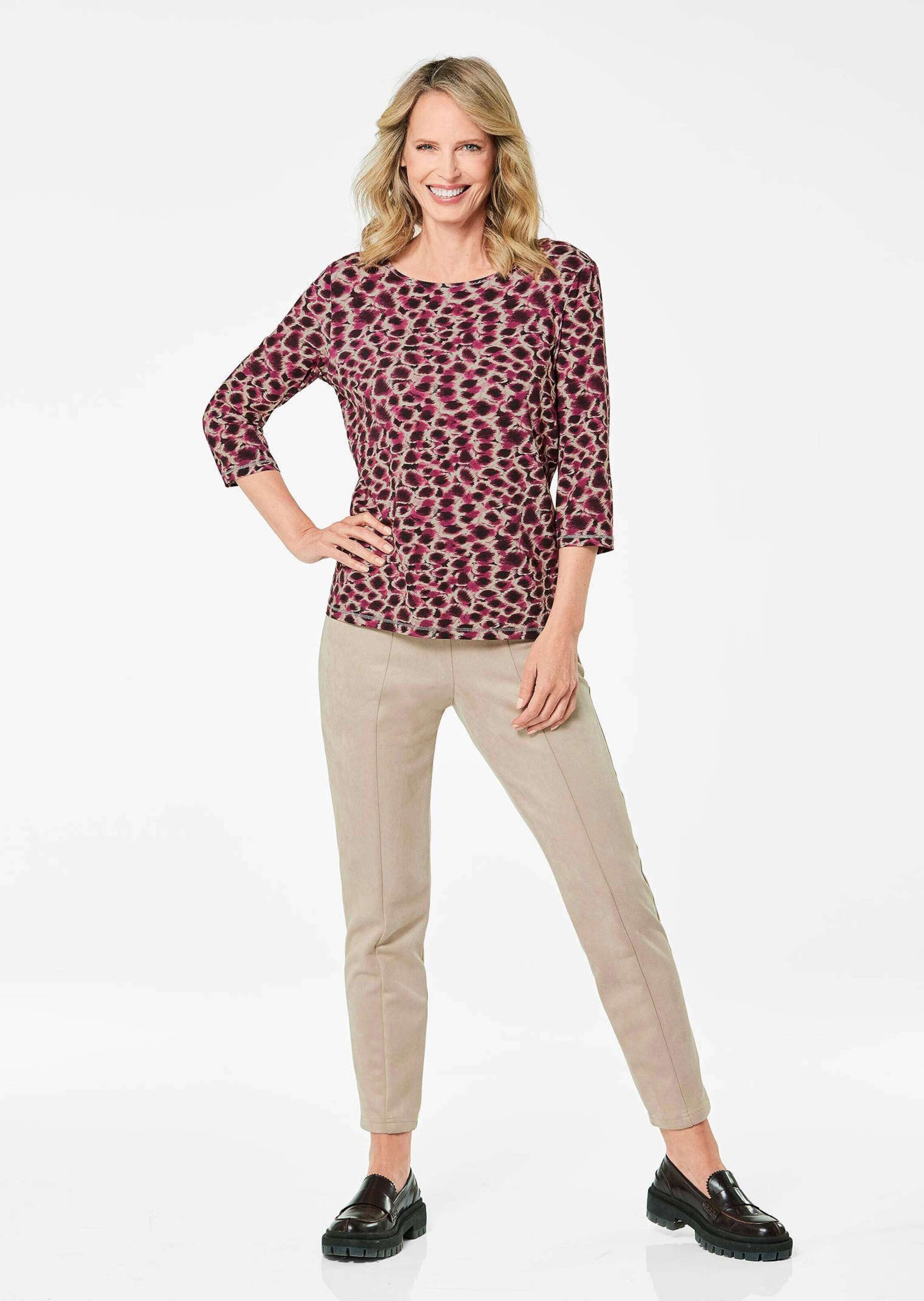 GOLDNER Print-Shirt Jerseyshirt mit Rundhalsausschnitt Stilvolles Printshirt mit Nähten aus Glanzgarn und 3/4-Arm