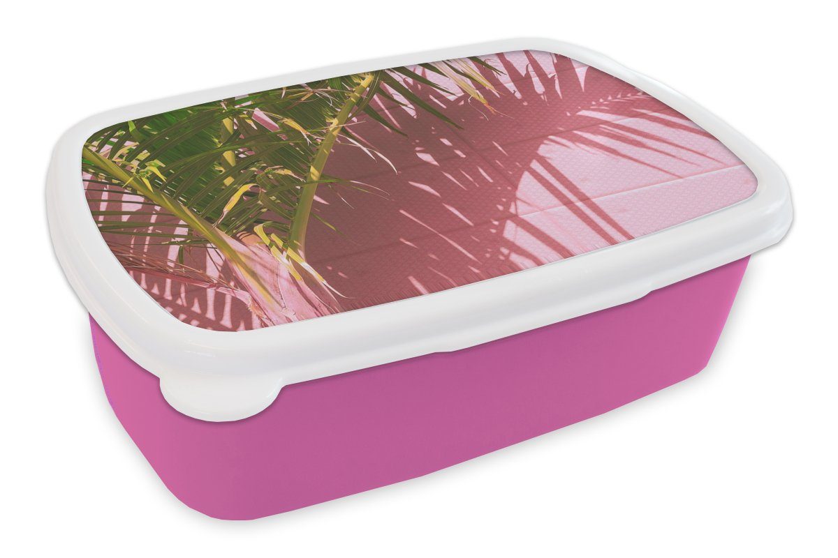 MuchoWow Lunchbox Pflanze - Sommer - Tropisch - Rosa, Kunststoff, (2-tlg), Brotbox für Erwachsene, Brotdose Kinder, Snackbox, Mädchen, Kunststoff