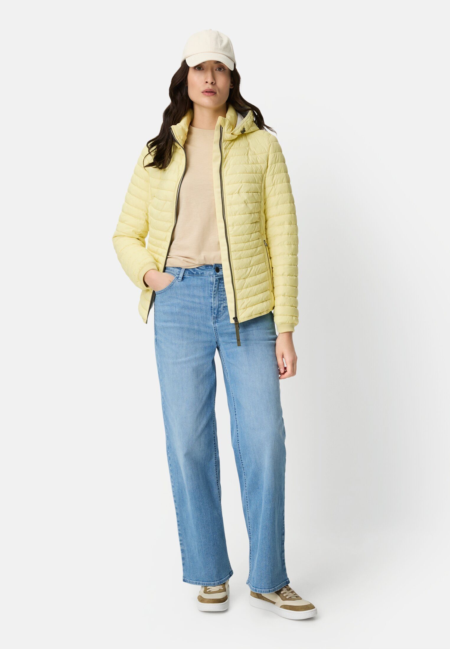 camel active Steppjacke mit abnehmbarer Kapuze Langarm Markenlabel