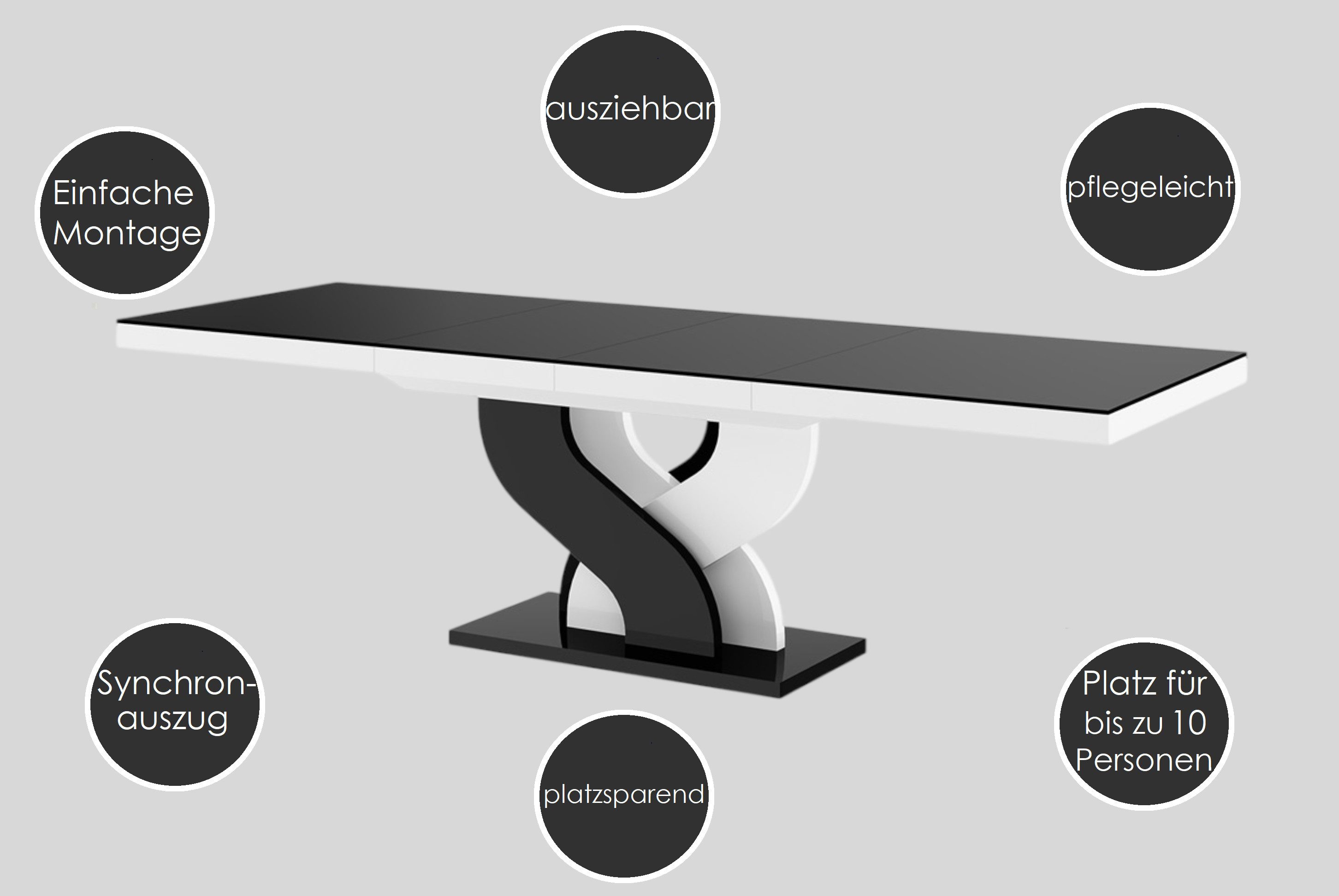 designimpex Esstisch Design Esstisch Tisch HEB-111 Hochglanz ausziehbar 160 bis 256 cm