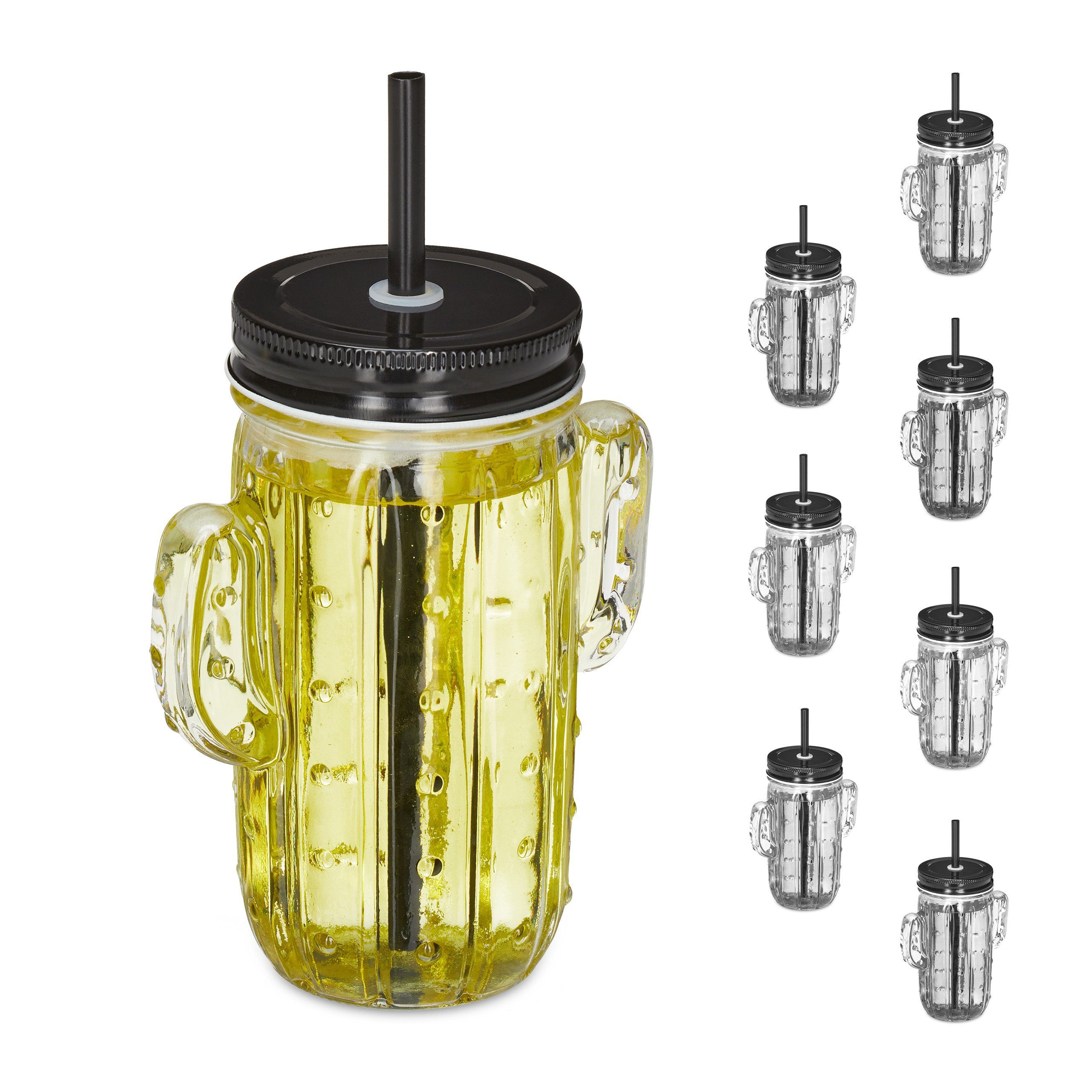 relaxdays Glser-Set 8er Set Trinkglser Kaktus mit Strohhalm, Glas