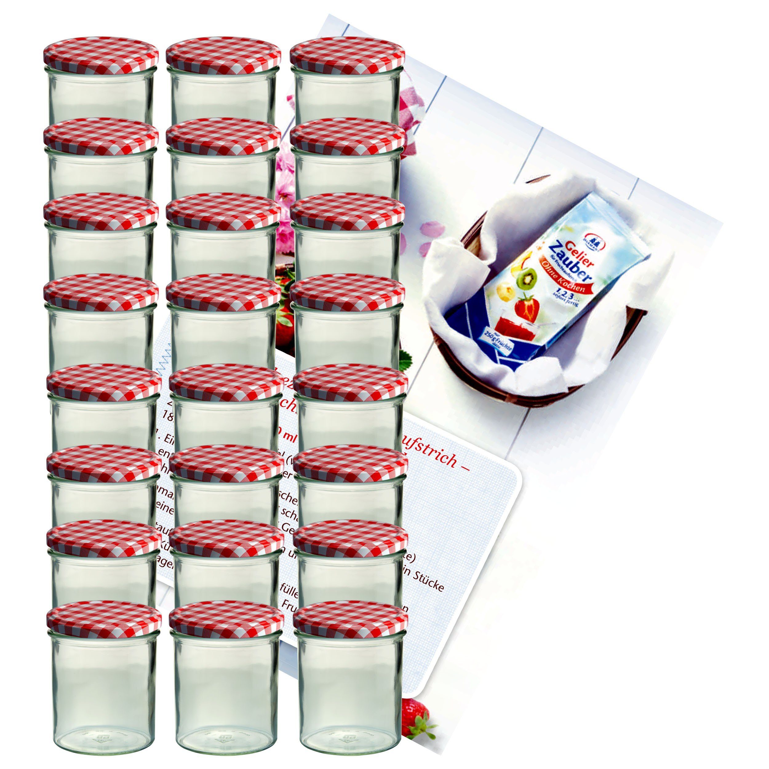 Einmachglas 24er Set Sturzglas 350 ml Marmeladenglas To 82 rot karierter Deckel