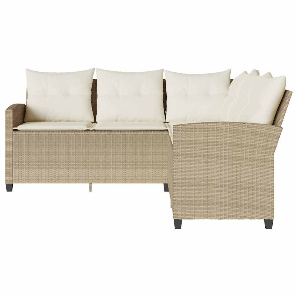 vidaXL Gartenlounge-Set L-förmiges Couchsofa mit Kissen Beige Polyrattan, (1-tlg)