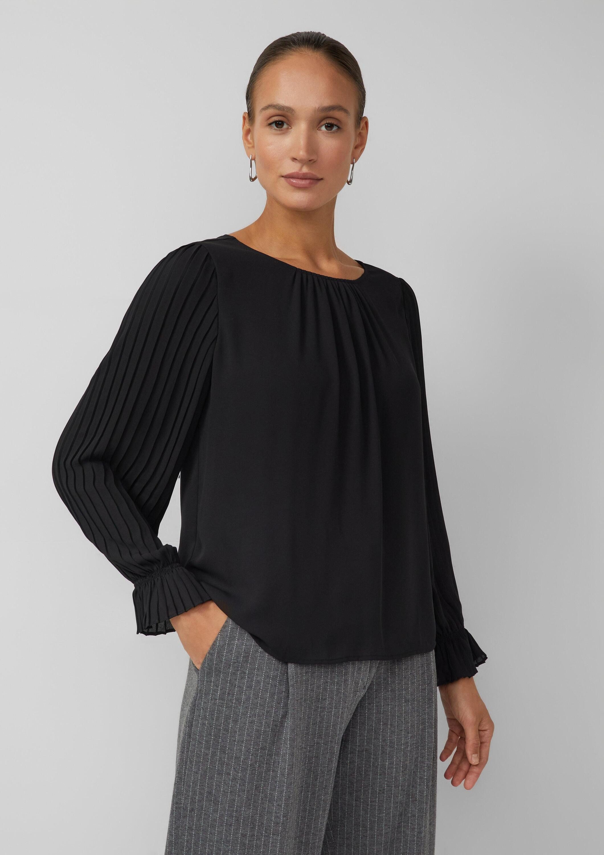 s.Oliver Langarmbluse Bluse Festliche Bluse mit Plissee-Ärmeln