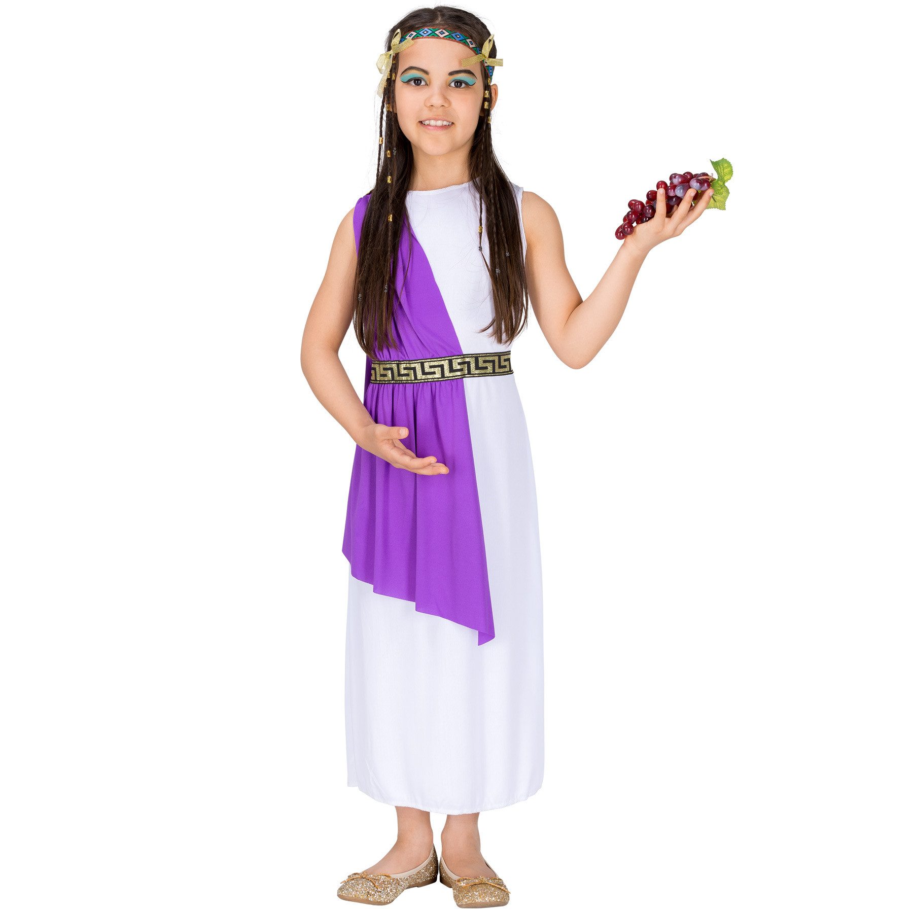 dressforfun Kostüm Heilige/Unsterbliche, Gr. 152 (12-14 Jahre), Elastisches Haarband, in weiß, Schönes langes Kleid im Lagenlook, Bordüre im Brokatstil