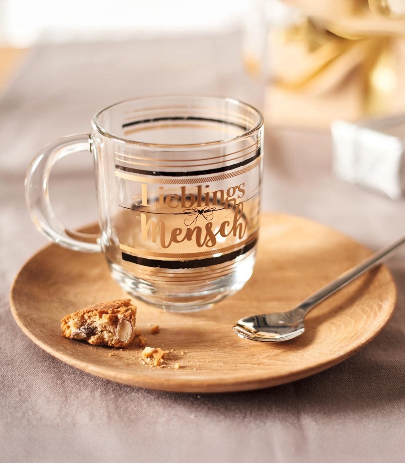 LEONARDO Tasse EMOZIONE, 400 ml, Transparent, Schwarz, Goldgelb, 1-tlg., Glas, spülmaschinen- und mikrowellengeeignet