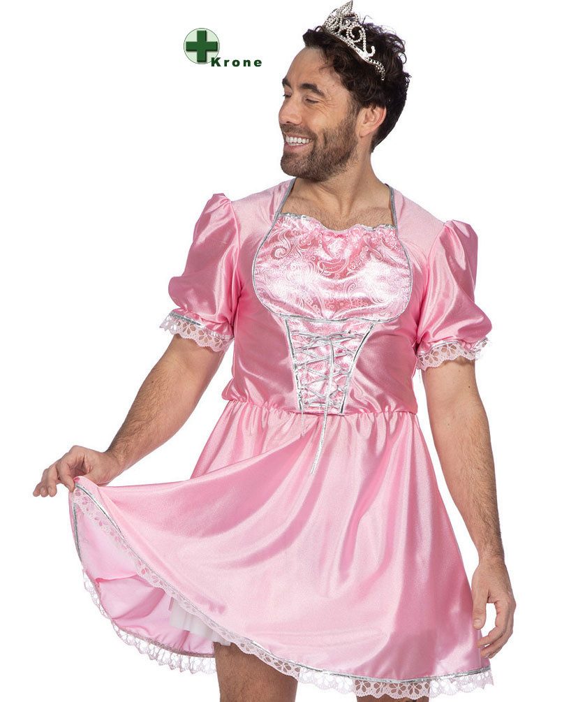 Karneval-Klamotten Prinzessin-Kostüm Herren Junggesellenabschied rosa mit Krönchen, JGA Party Kostüm männliche Prinzessin Märchenoutfit kurz Herrenkostüm