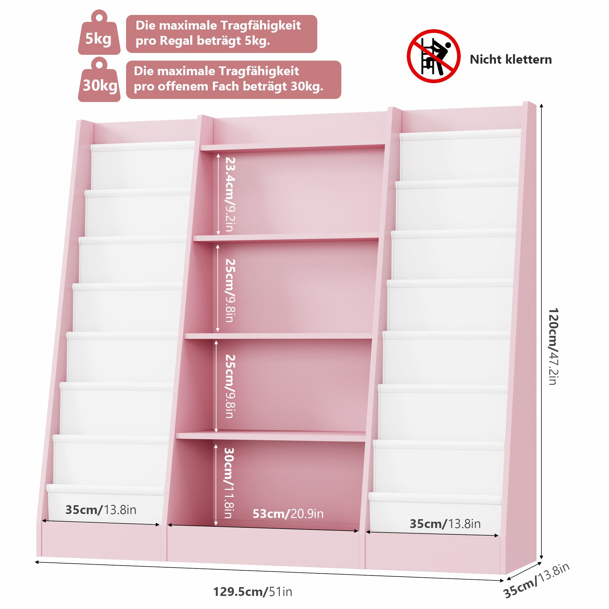 Homfa Bücherregal, Kinderregal mit 14 Ablagen Kinderbücherregal 129x120x35 cm