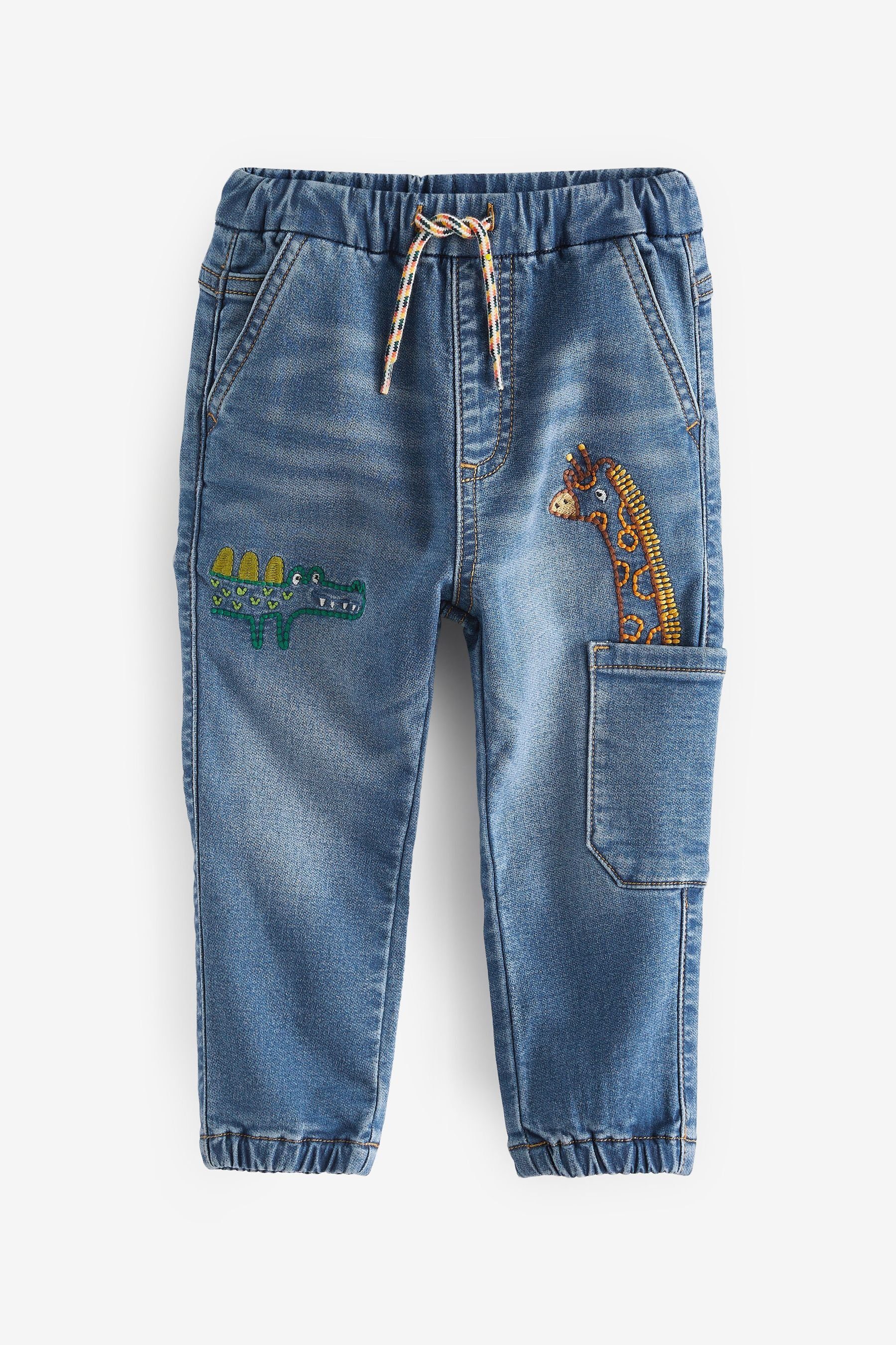 Frühjahrs- und Sommerneuheiten Next Schlupfjeans Jeans mit aufgesticktem Motiv (1-tlg) und Bündchen
