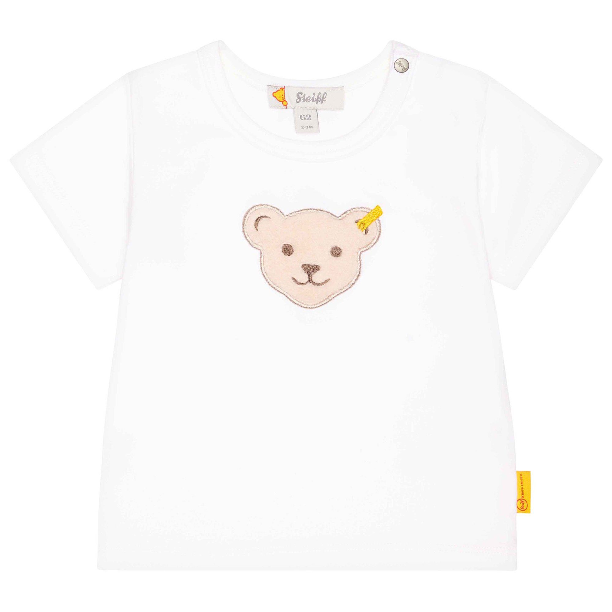 Steiff Langarmshirt Baby T-Shirt - Basic, Kurzarm, Teddy-Applikation Weiß