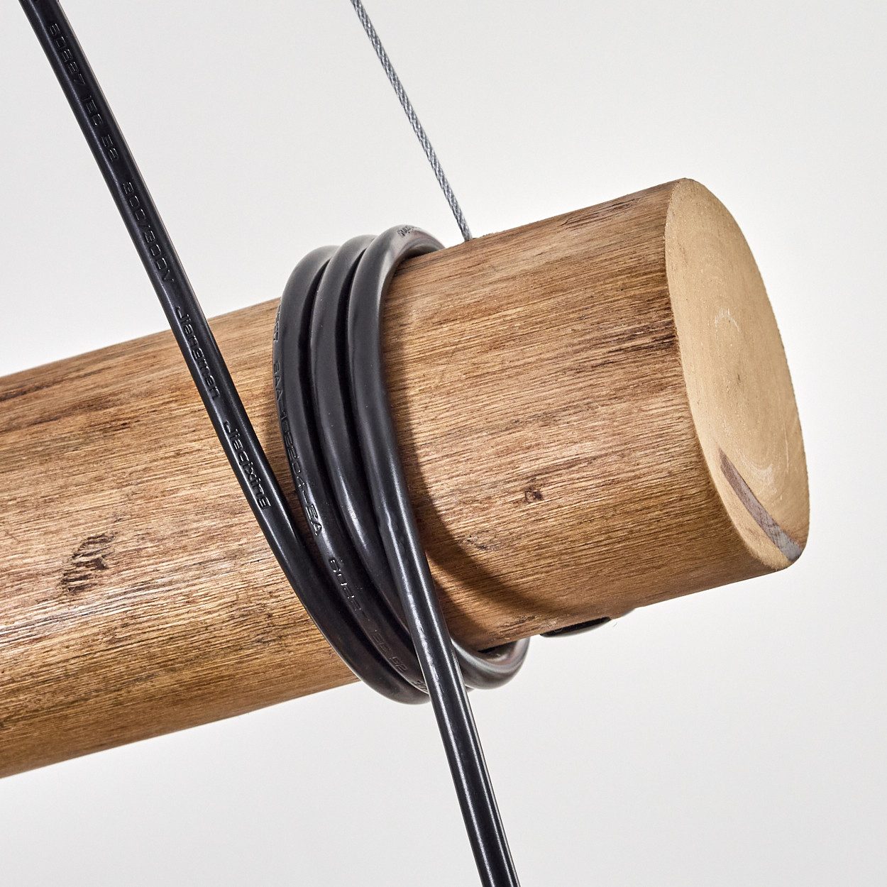 hofstein Pendelleuchte Hängelampe aus Metall/Holz/Riffelglas in Schwarz/Natur/Kupfer, ohne Leuchtmittel, Hängeleuchte Boho mit Glasschirmen, Holzbalken, max 150 cm, 3 x E27