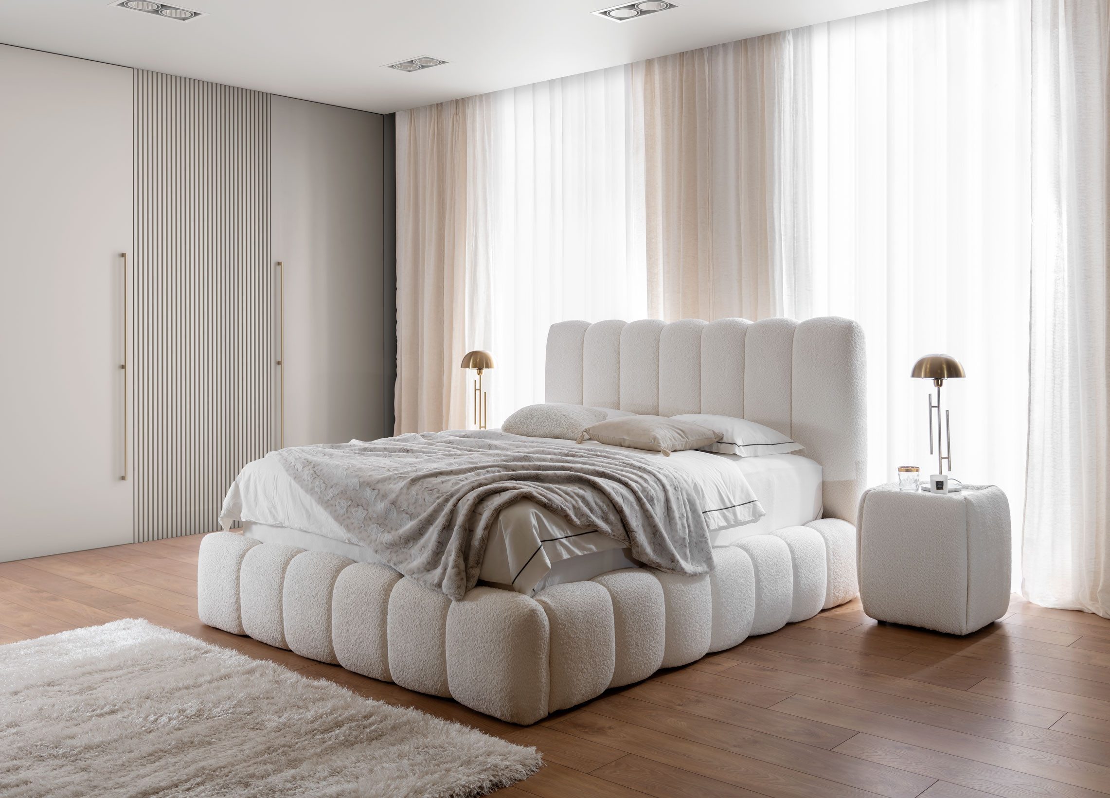 yourhouse24 Polsterbett Cande mit Bettkasten und Lattenrost Bouclé