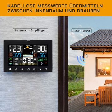 oyajia LED Wetterstation mit Funk-Außensensor, mit Kalender Wetterstation (Kalender Thermometer Hygrometer Farbdisplay)