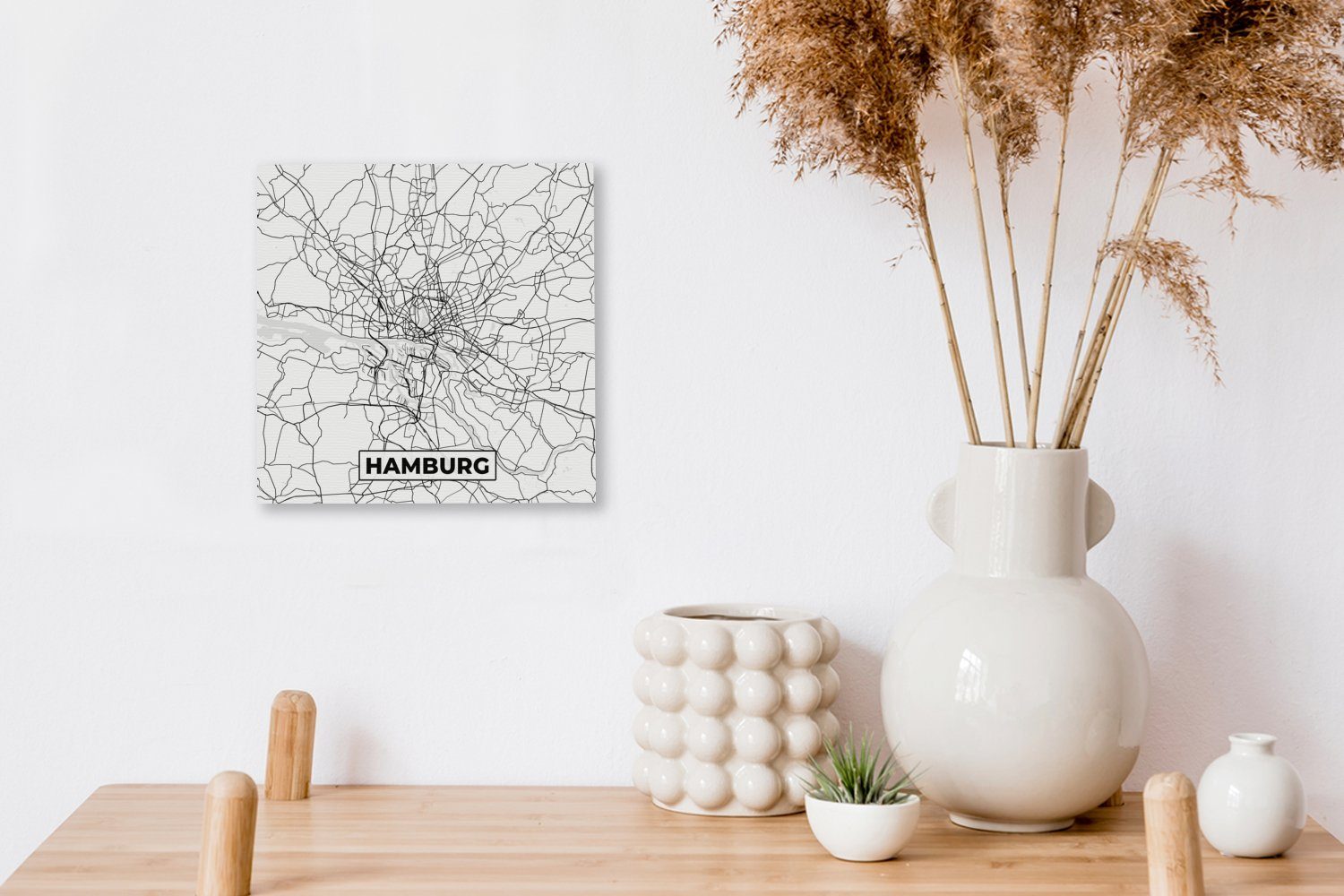 OneMillionCanvasses® Leinwandbild Karte - Hamburg Bilder Leinwand (1 Schlafzimmer Wohnzimmer - für Stadtplan, St)