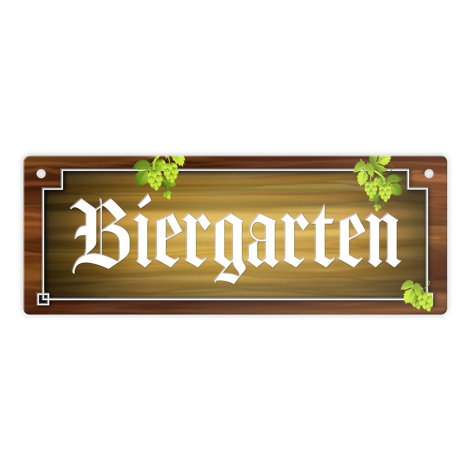 Metallschild Metallschild mit Holz und Hopfen Motiv Spruch: Biergarten Schild Bier