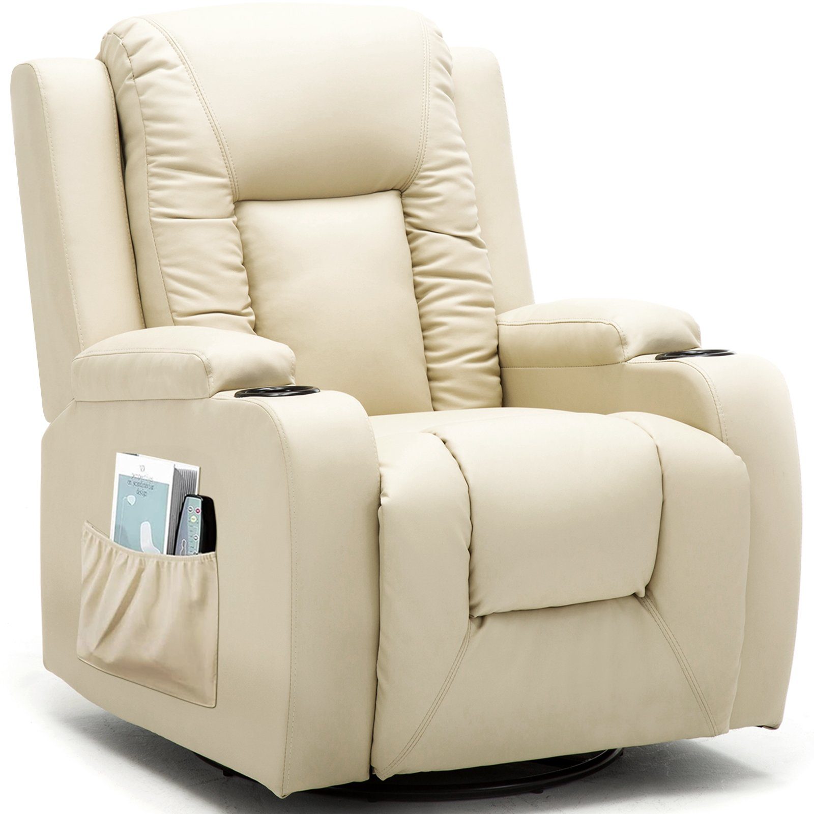COMHOMA Relaxsessel TV Sessel mit Massage/Wippfun-und Wärmefunktion Heizung-Rückenlehne, mit 2 Seitentaschen und Getränkehalter