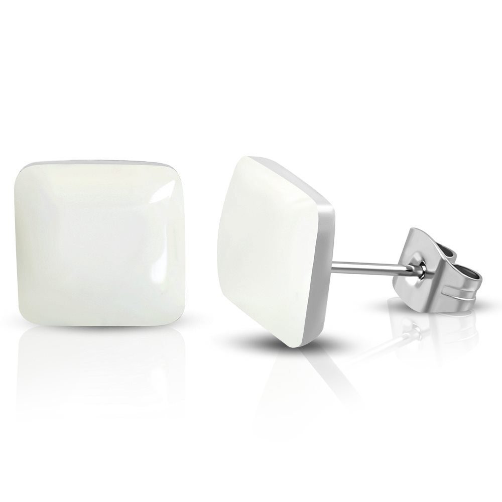 BUNGSA Ohrring-Set Ohrstecker quadratisch creme Silber aus Edelstahl Unisex (1 Paar (2 Stück), 2-tlg), Ohrschmuck Ohrringe