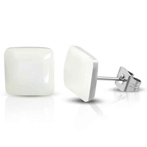 BUNGSA Ohrring-Set Ohrstecker quadratisch creme Silber aus Edelstahl Unisex (1 Paar (2 Stück), 2-tlg), Ohrschmuck Ohrringe