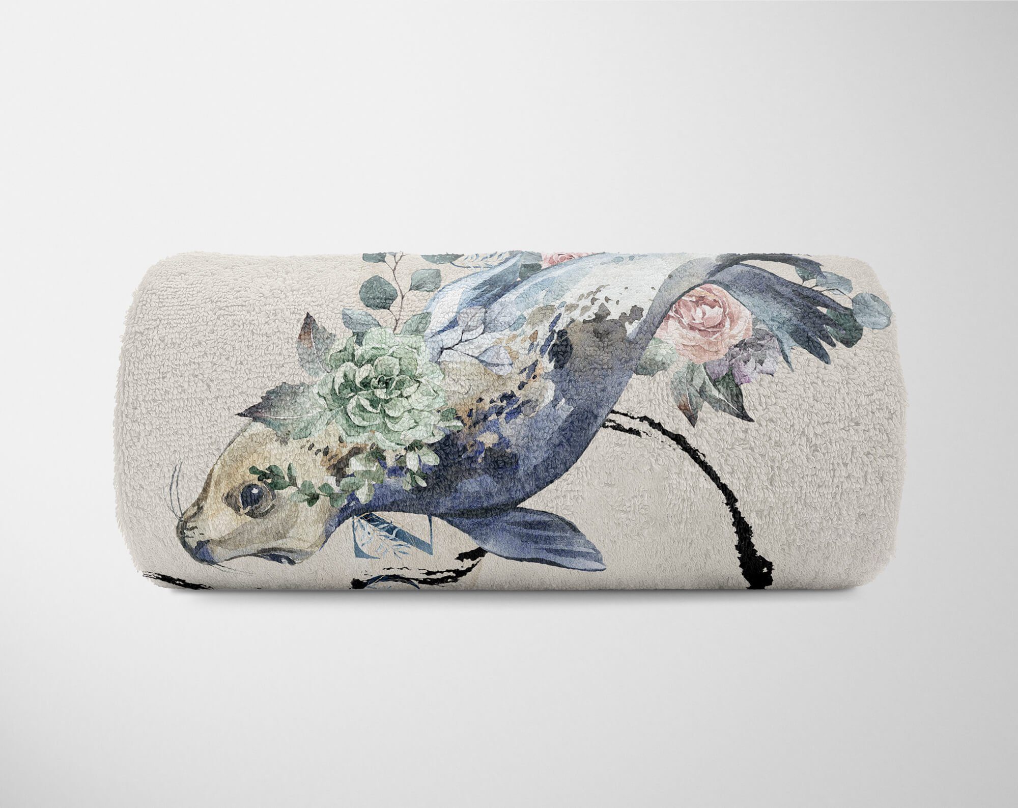 Seerobbe Kunstvoll Blumen Handtuch Saunatuch Strandhandtuch Baumwolle-Polyester-Mix Ozean Motiv, Art (1-St), Handtücher Handtuch Kuscheldecke Sinus