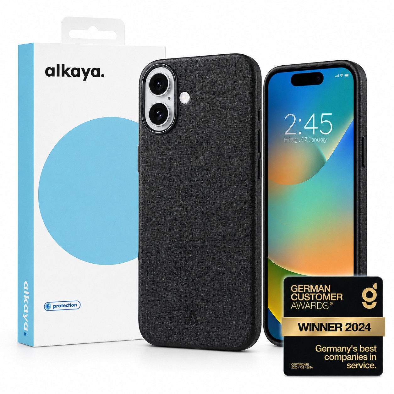 alkaya. Handyhülle Premium Hülle für iPhone Magsafe Vegane Lederhülle Schutz Case Cover Für iPhone 16, Für Apple iPhone 16, 6,1 Zoll, PU Leder, Schutzhülle, Kunstleder, Magnet, Leder, Bumper, Handy, Zubehör, PU