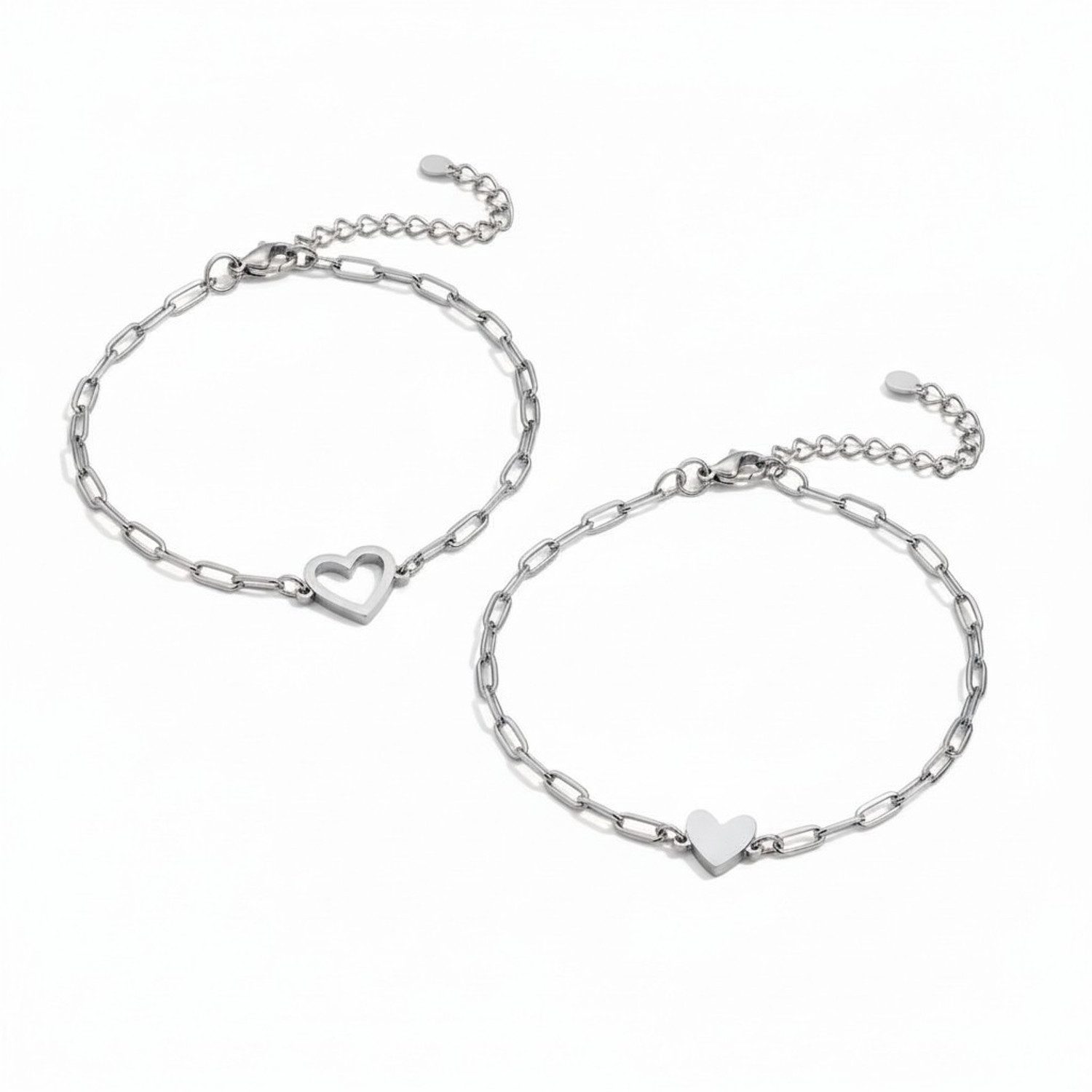 KARMA Armband Set Geschwister Armband 2er Set Herz Edelstahl wasserfest & antiallergisch (Freundschaftsarmbänder, Geschenk für Schwester oder Freundin), Damen 16+4cm Verstellbar Geschenk