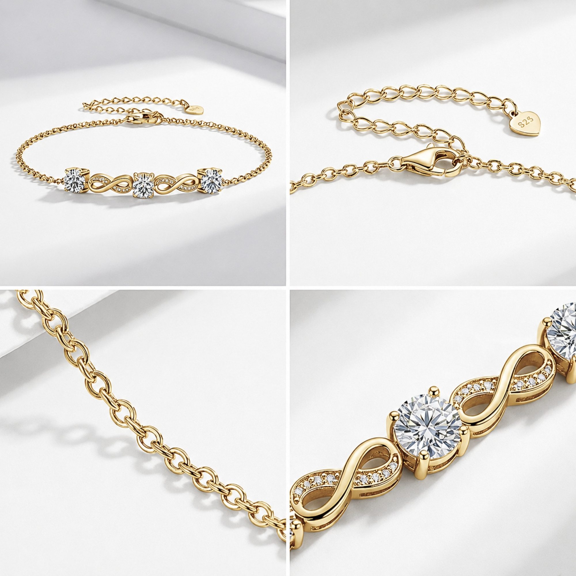 UNIQAL.de Silberarmband Damen 925 Sterling Silber mit Diamant Moissanit 1,50 Karat – INFINITY (Silberarmband mit 3 Moissanit Steinen und Infinity Design, 925 Sterling Silber weißgold oder 14K gold veredelt, inkl. Luxuriöse Schmuck Geschenkbox), Moissanit VVS1 Reinheit, GRA-Zertifikat, Armkette Geschenk für Damen