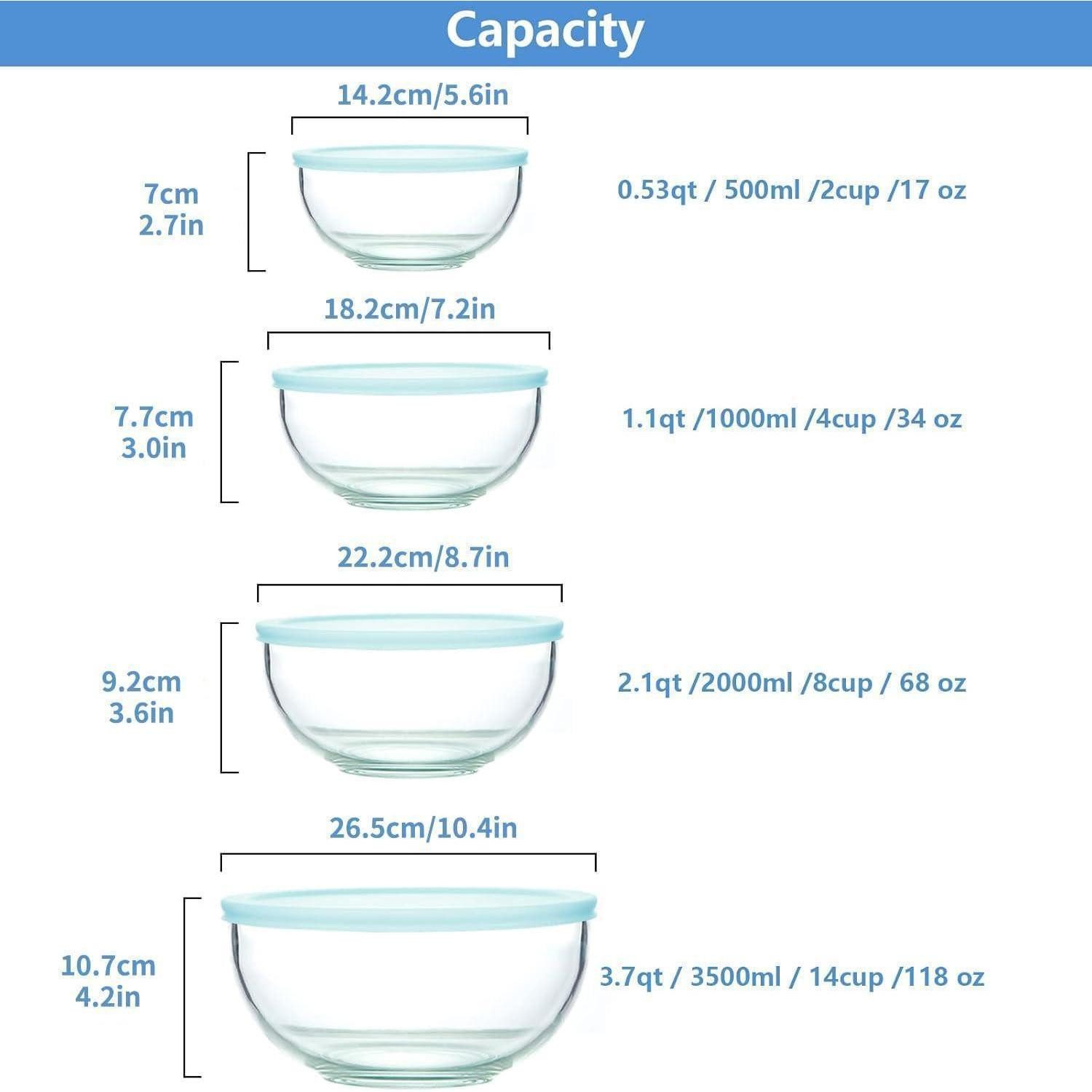 LuxusKollektion Rührschüssel Glasschüssel mit Deckel Set 4-teilig 3,5L 2,0L 1,0L 0,5L