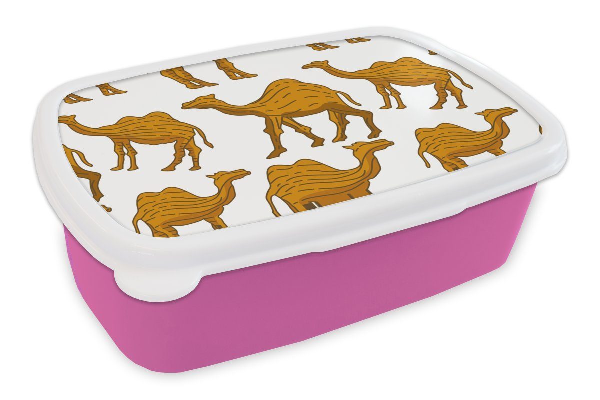 MuchoWow Lunchbox Kamel - Holz - Muster, Kunststoff, (2-tlg), Brotbox für Erwachsene, Brotdose Kinder, Snackbox, Mädchen, Kunststoff rosa