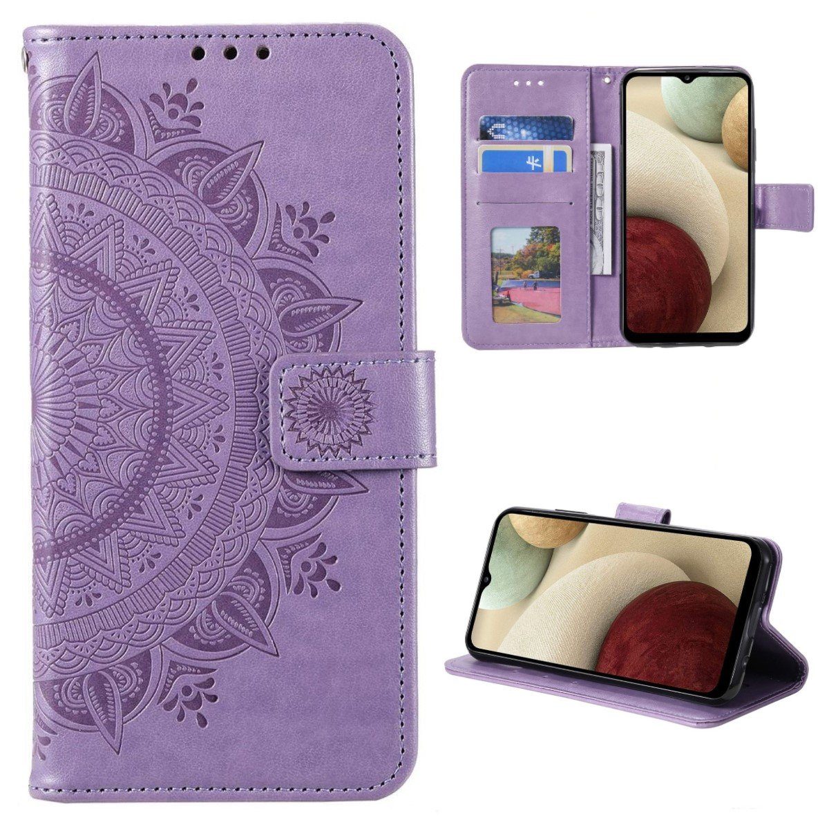 CoverKingz Handyhülle Hülle für Samsung Galaxy M33 5G Handyhülle Flip Case Cover Etui 16,72 cm (6,6 Zoll), Klapphülle Schutzhülle mit Kartenfach Schutztasche Motiv Mandala