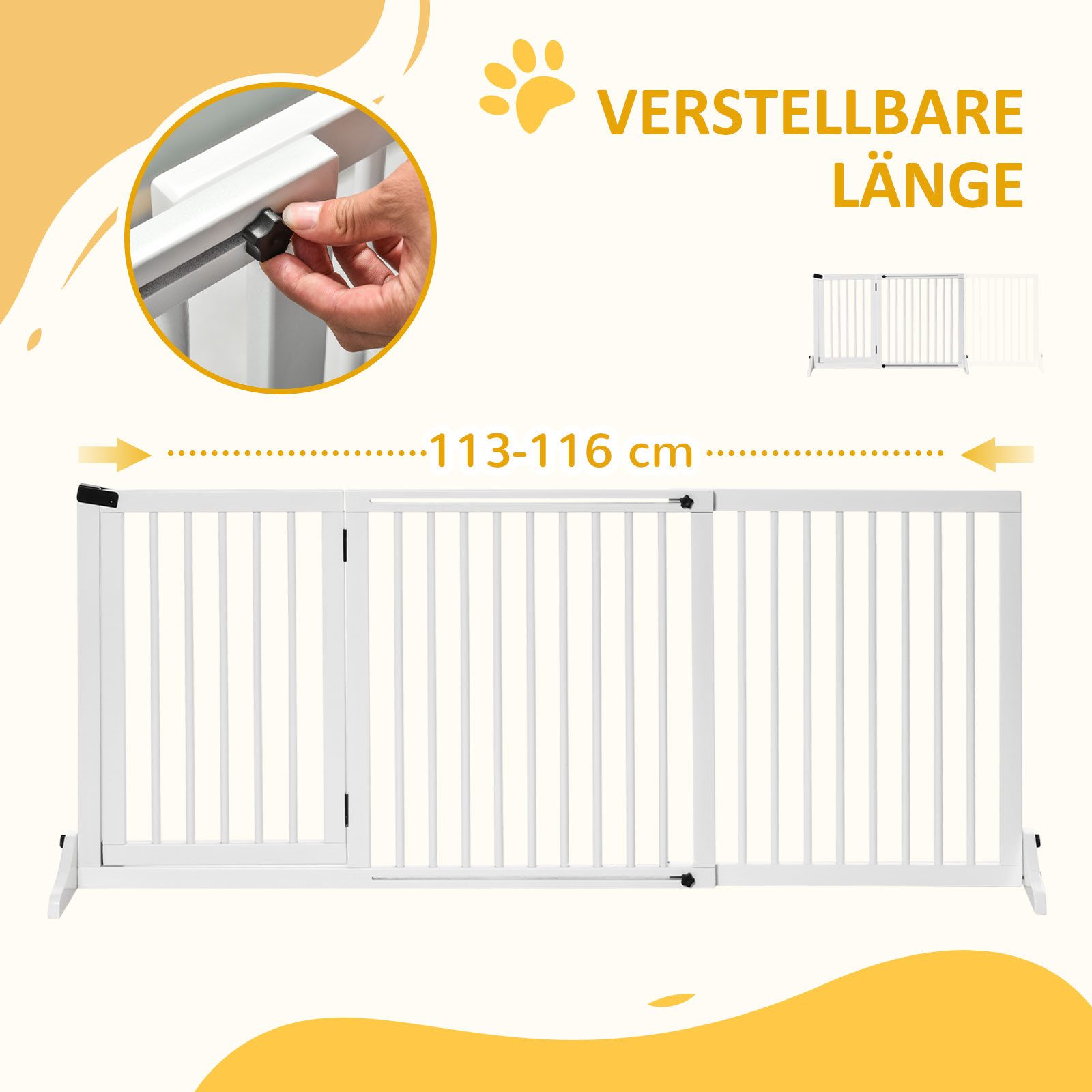 PawHut Hundegitter Absperrgitter Hund Freistehendes Verstellbares (Haustierschutzgitter, 1 St., Haustier Türschutzgitter), Weiß 113-166 x 36 x 71 cm – Bild 4 von 5