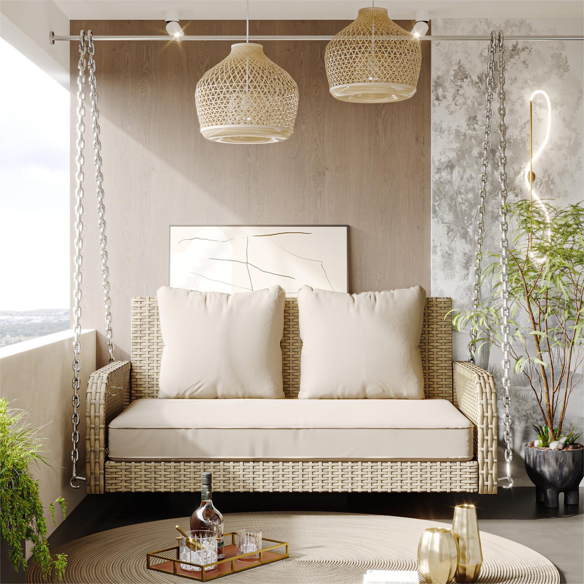 KLAM HOME Hollywoodschaukel Gartenschaukel aus Polyrattan günstig online kaufen