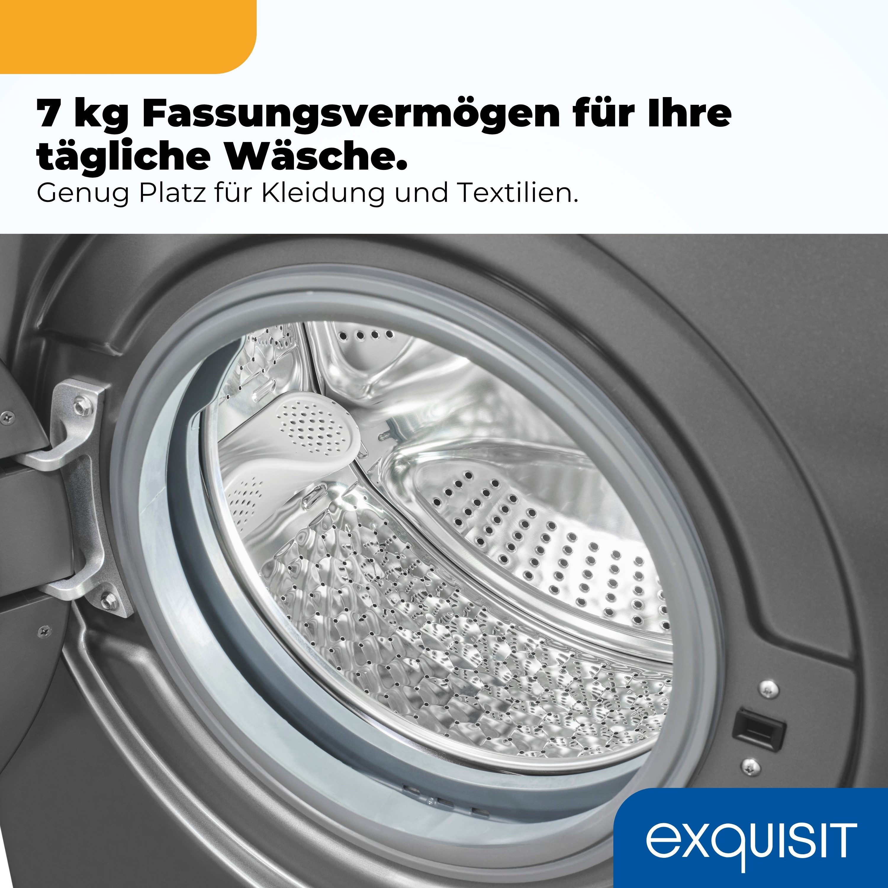 exquisit Waschmaschine WA57014-020A, 7 kg, 1400 U/min, 40 kWh, 37 L, 76 dB, Geräuschklasse B – Bild 5 von 5