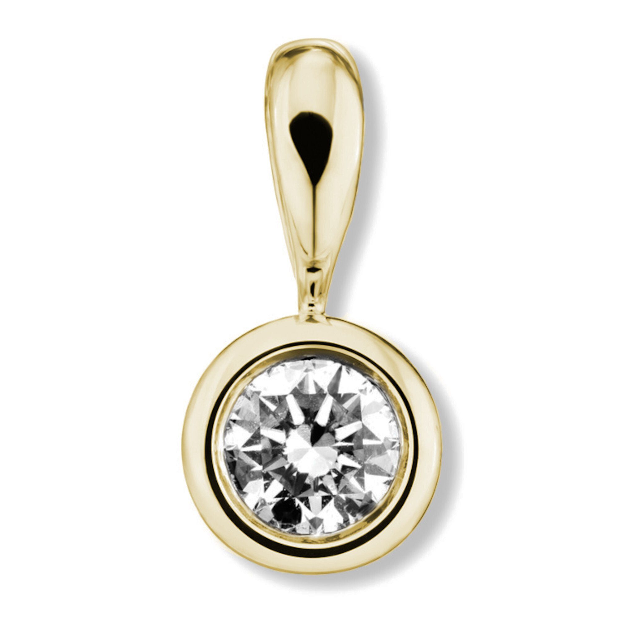 Gold Zarge Brillant Anhänger ONE Schmuck 585 Damen 0.2 Gelbgold, aus Kettenanhänger ELEMENT Zarge Diamant ct