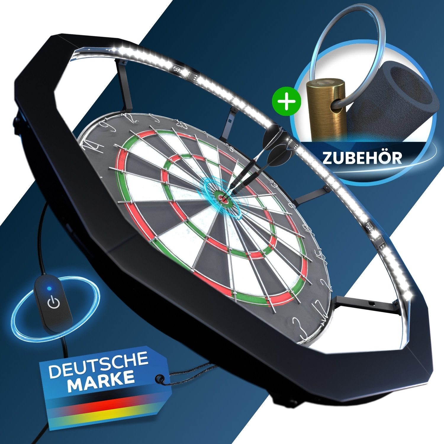 Heimfleiss® Dartscheiben-Beleuchtung Lichtring 360° LED dimmbar Ø 45 cm, LED fest integriert, Tageslichtweiß, 90 LEDs, blendfrei