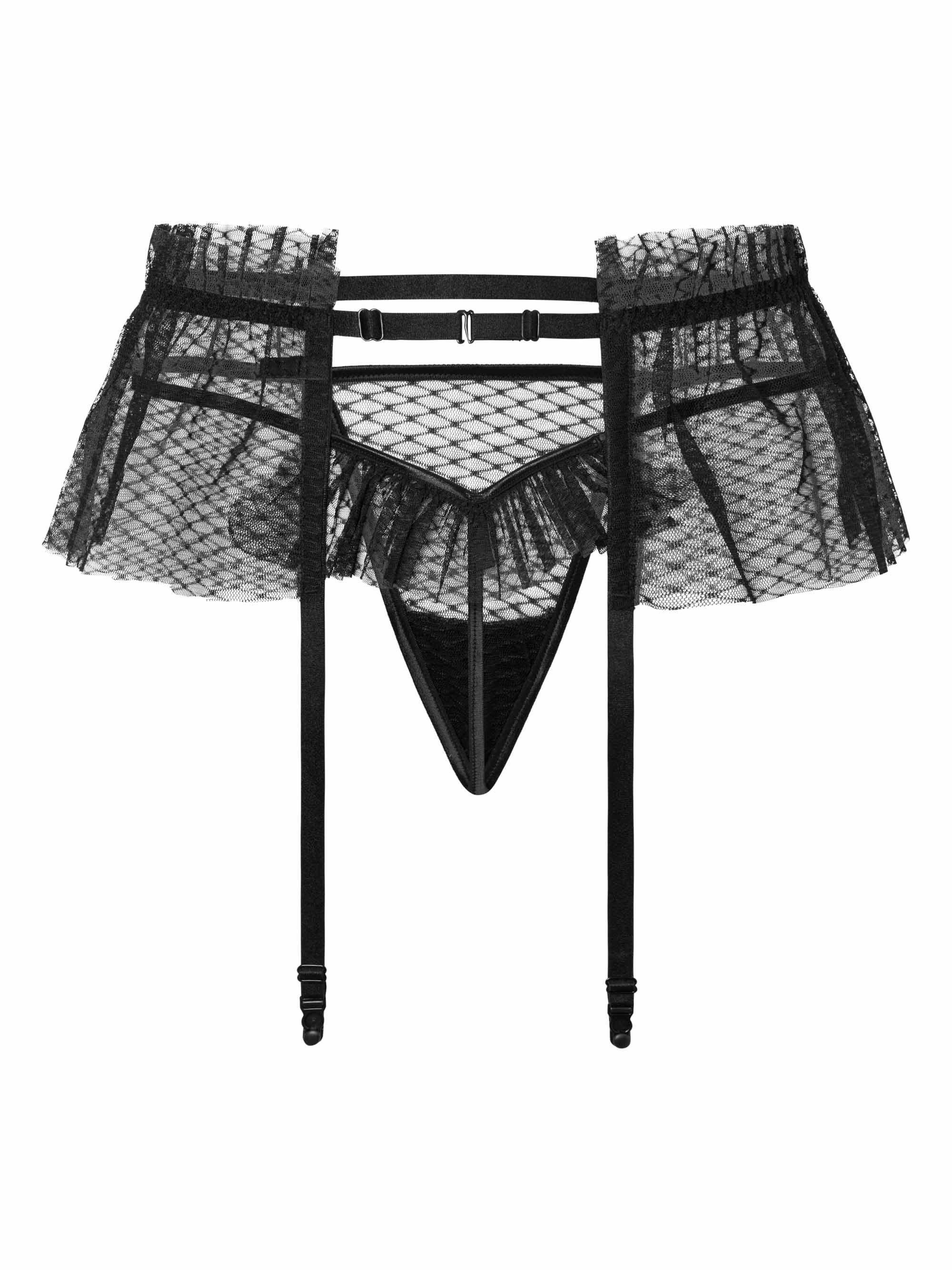 Fiore Strapsgürtel Sensual, Strapsgürtel + String-Tanga aus transparentem Tüll mit Pünktchenmuster
