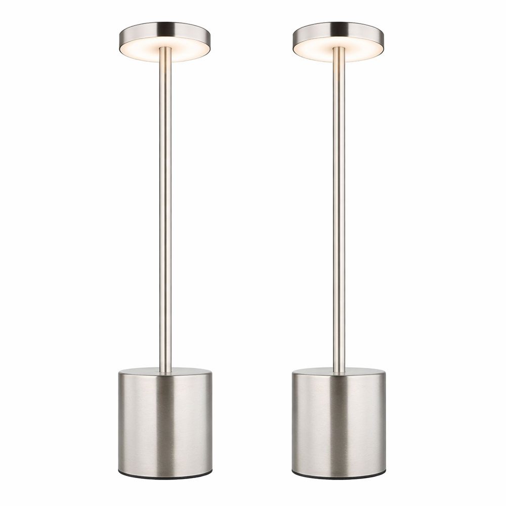GLOBO LIGHTING Schreibtischlampe, LED-Leuchtmittel fest verbaut, Kaltweiß, Warmweiß, Neutralweiß, Tageslichtweiß, Tischlampe Wohnzimmerlampe Akkuleuchte silber Touchdimmer LED 2er Set