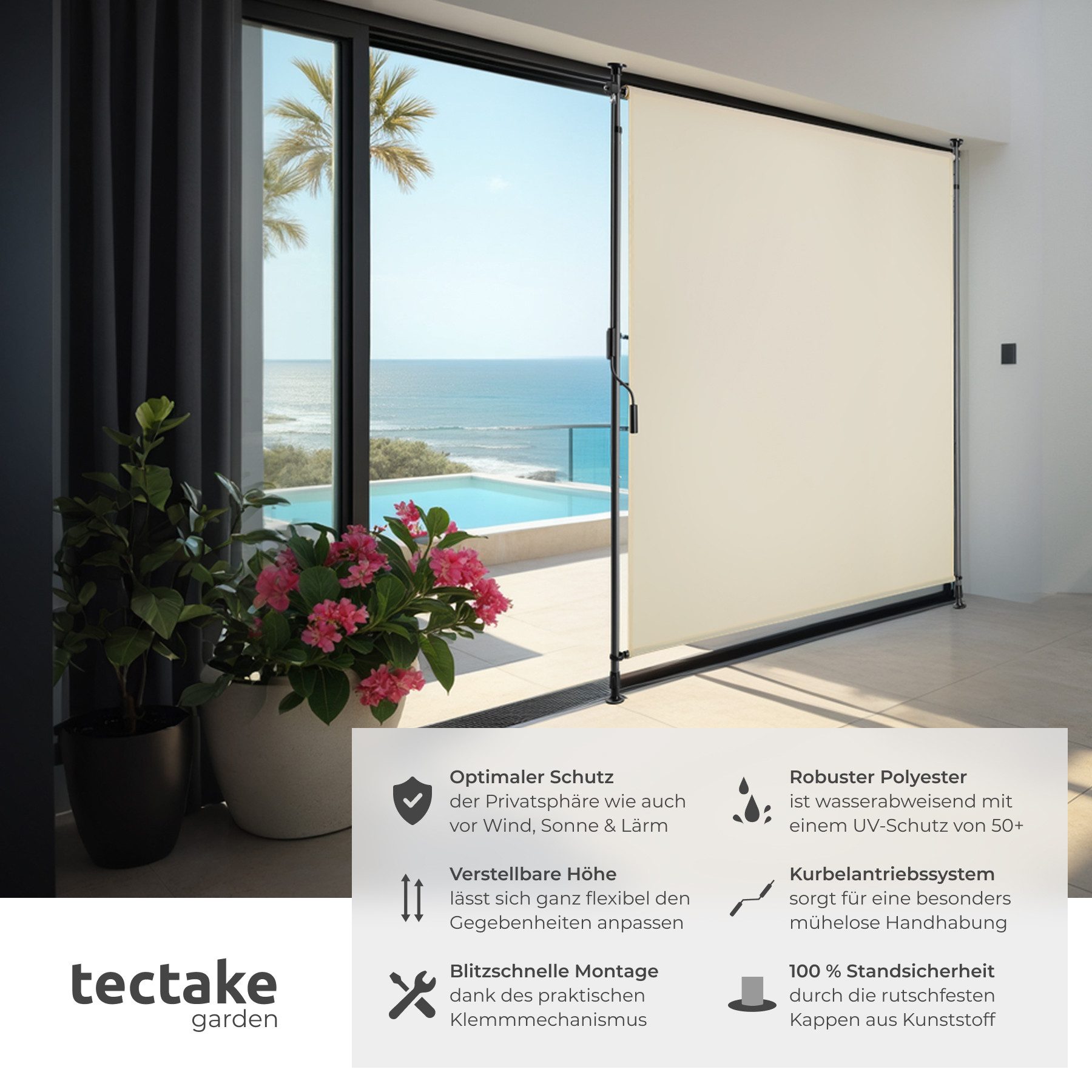 tectake Seitenarmmarkise Klemmmarkise Taija mit Handkurbel, günstig online kaufen