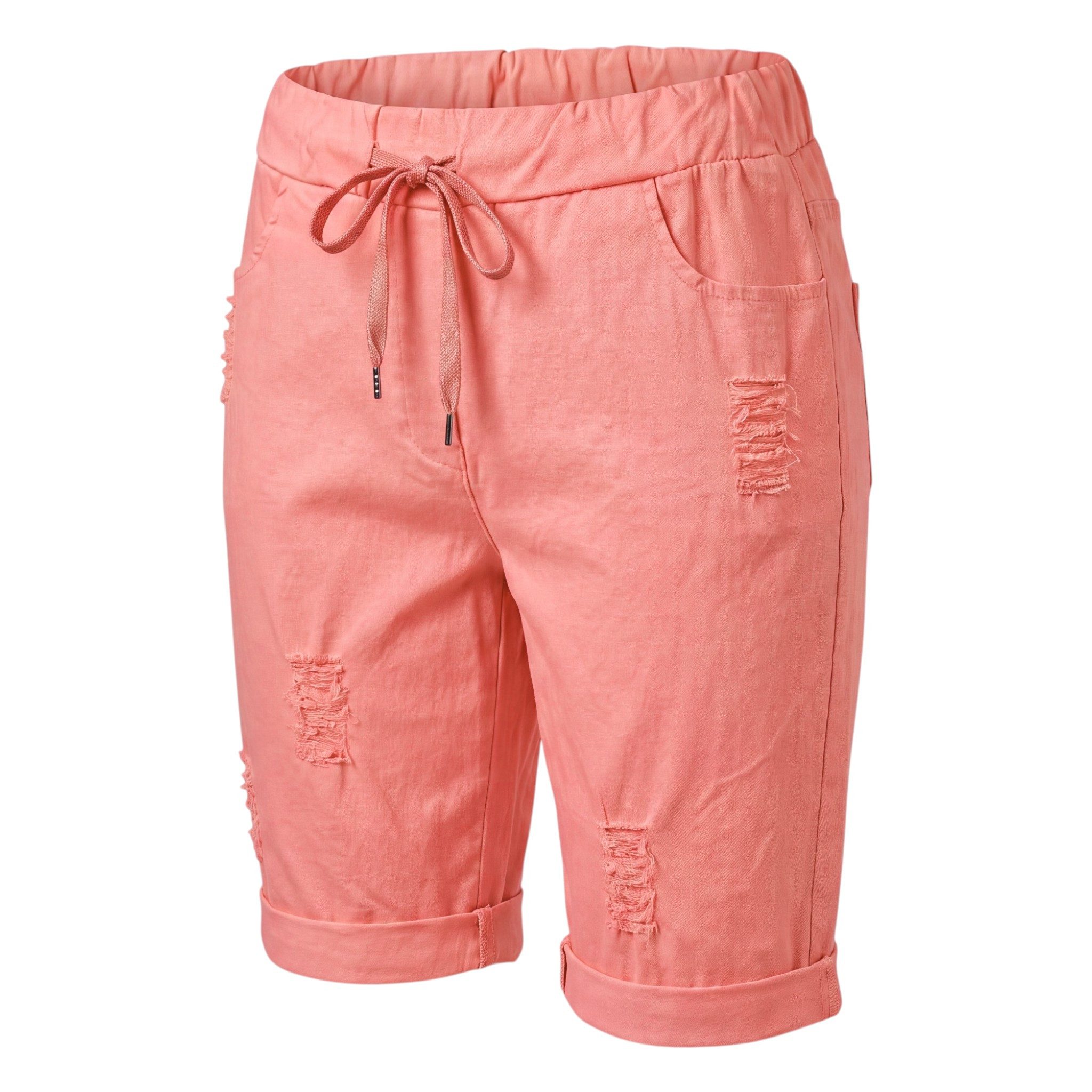 OriginalYou Bermudas Damen Bermuda kurze Sommer Hose im Distressed Look Knitterlook, mit Gummibund & Kordelzug, 38/40 bis 44/46 erhältlich