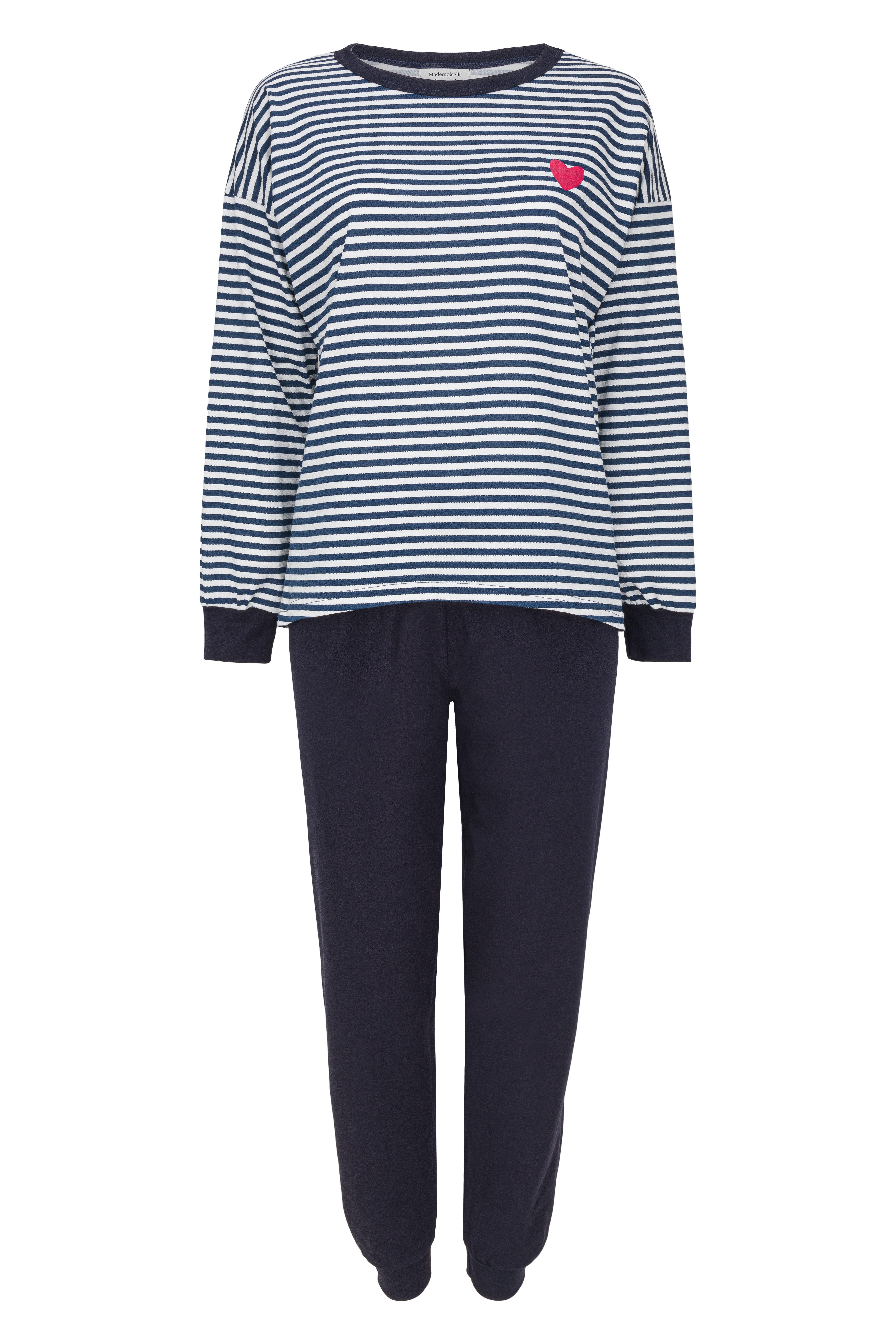 Mademoiselle Sommeil Pyjama Schlafanzug in Dunkelblau-Weiß gestreift (2 tlg günstig online kaufen