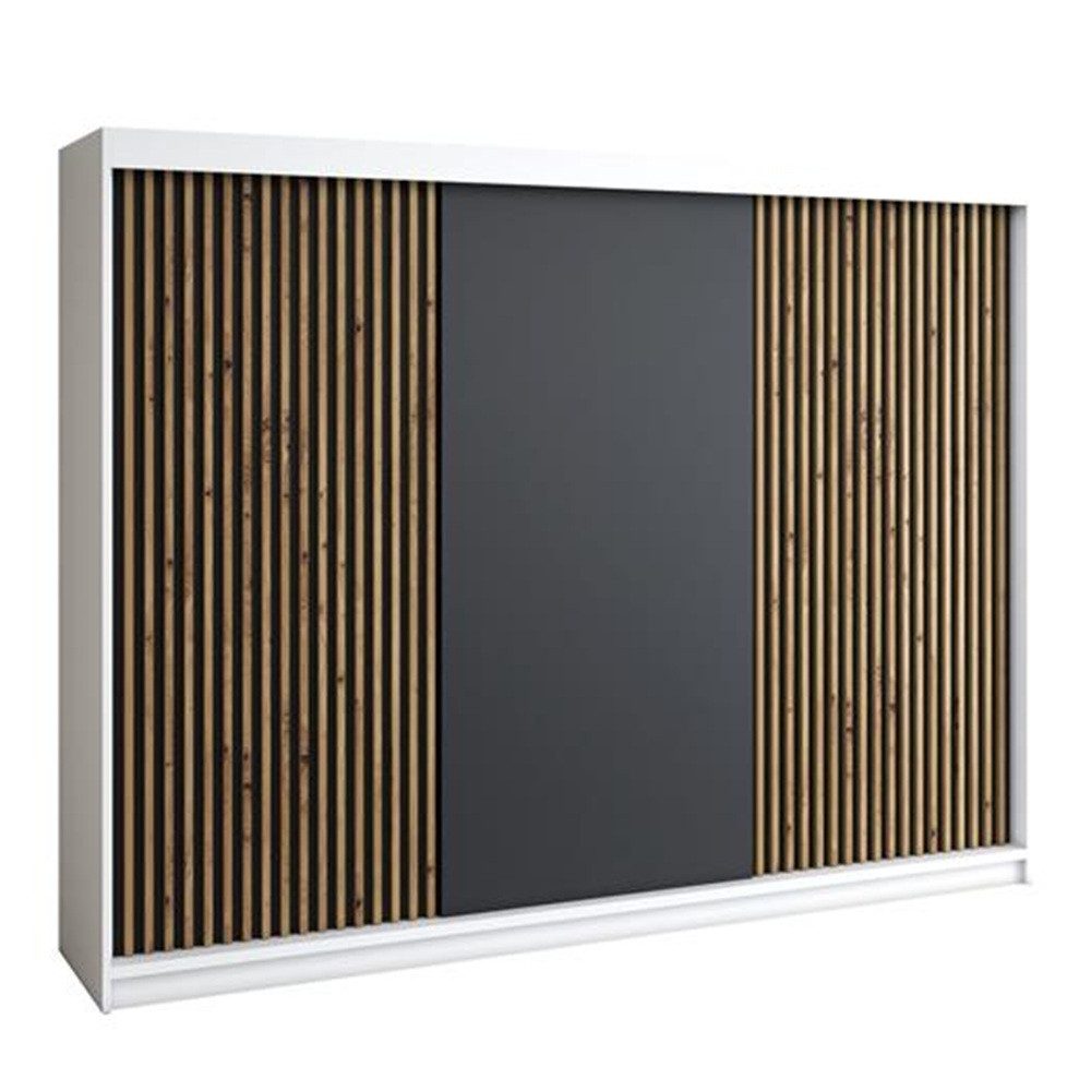 A&J MöbelLand GmbH Schiebetürenschrank IOSA 200 cm – Moderner Kleiderschrank mit 3D-Lamellen (TOP ANGEBOT! Geräumiger Schrank mit einer Breite von 200 cm ideal zur Aufbewahrung von Kleidung und Accessoires. Wählen Sie das ideale Modell für Ihr Schlafzimmer!, TOP PRODUKT)