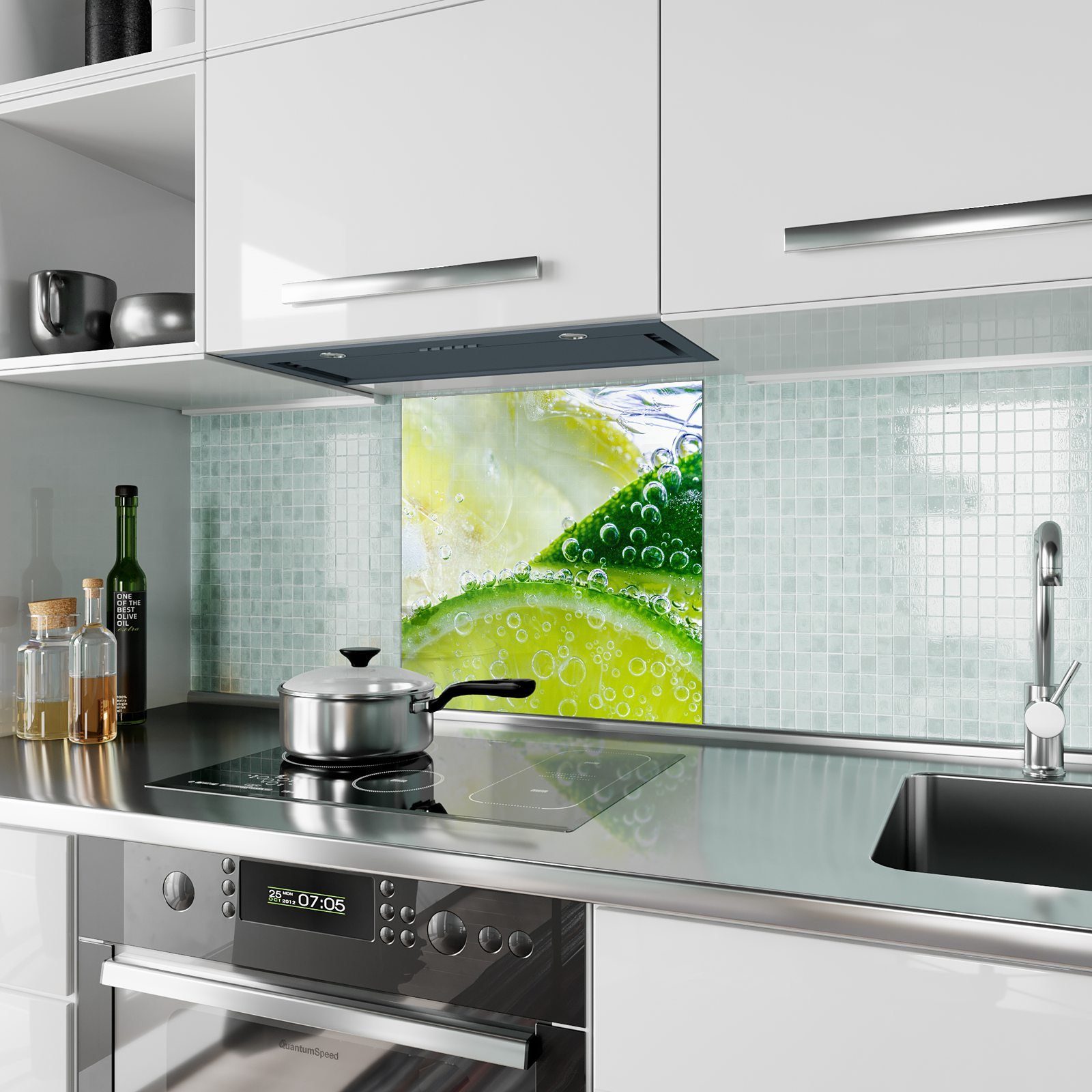 mit Glas Motiv Limette Glas Küchenrückwand Küchenrückwand Primedeco im Spritzschutz