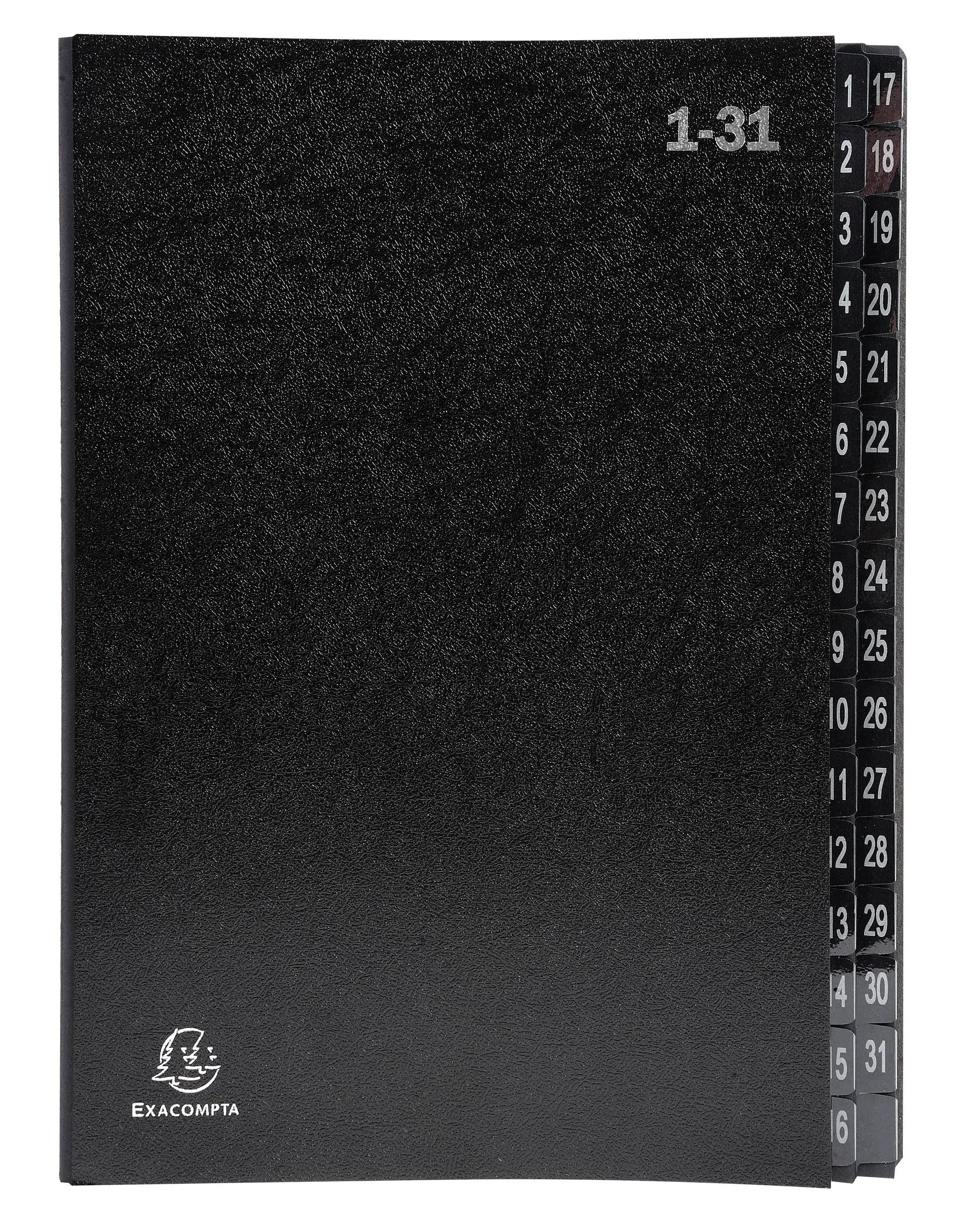 EXACOMPTA Organisationsmappe 6x Pultordner Ordnungsmappe 32 Fächern RCKarton 1-31 A4 Schwarz 57032E, Fester Deckel dehnbare Ordnungsmappe