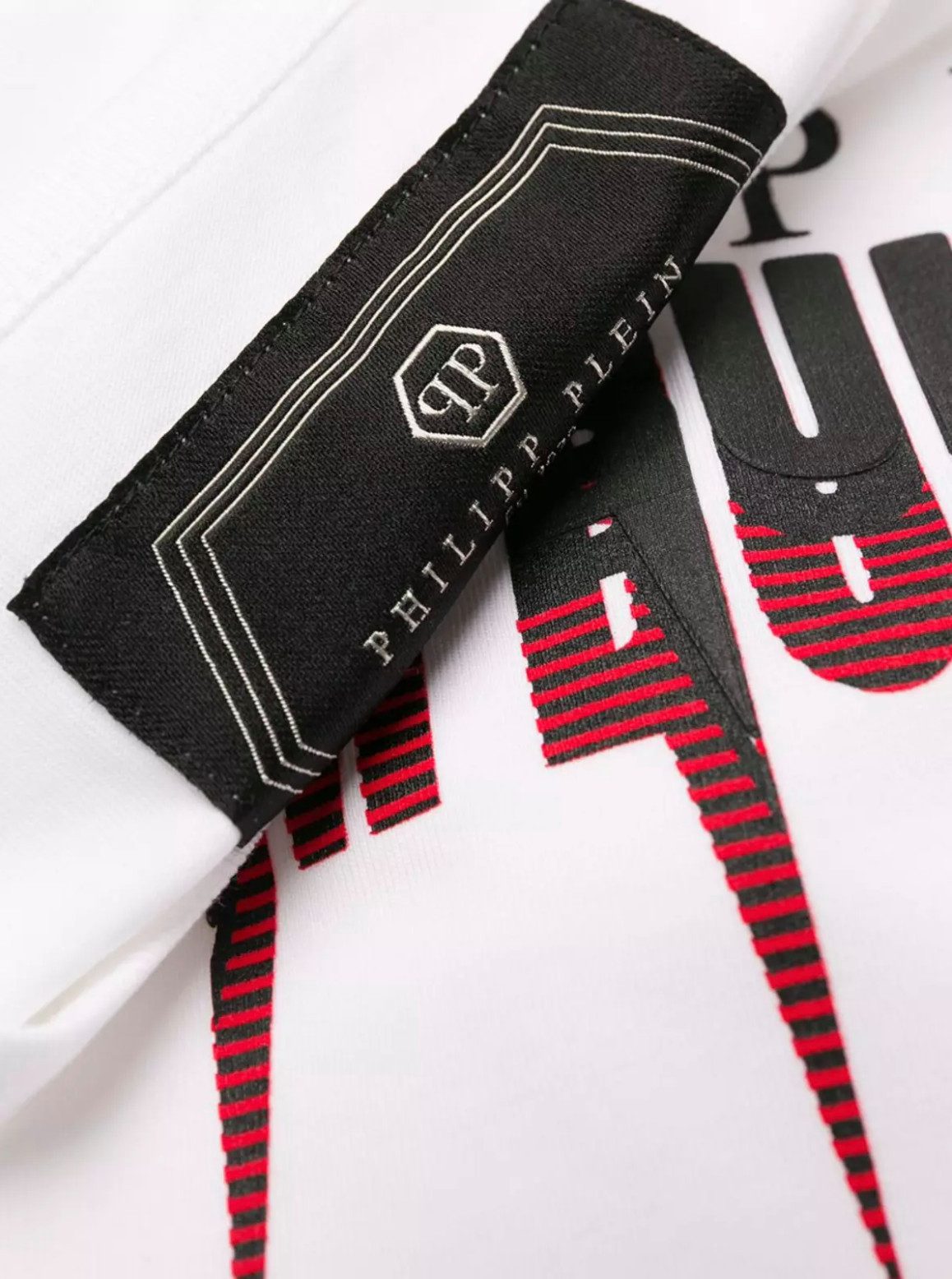 PHILIPP PLEIN T-Shirt Platinum Cut Kingdom Builder Statement Shirt Gerippter Rundhalsausschnitt, Doppelte Nähte, Platinum Cut