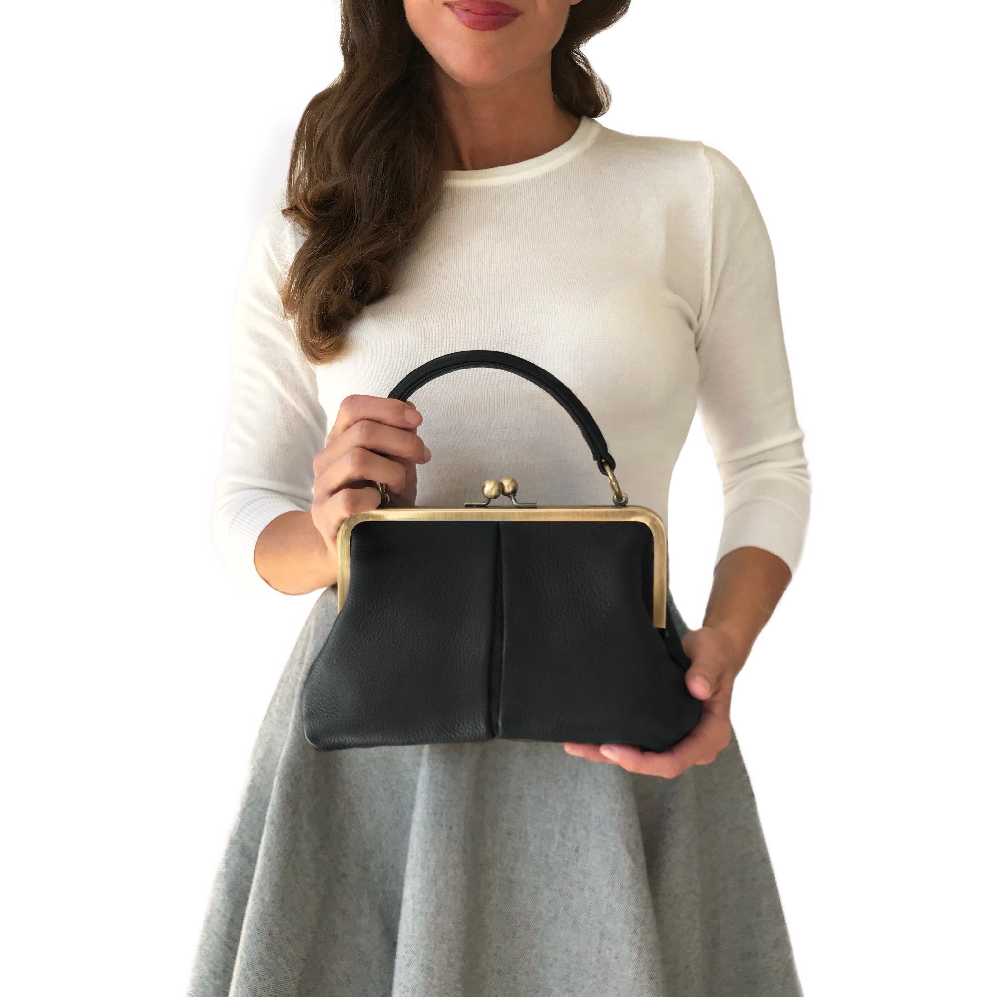 Taschenkinder Handtasche Damen Handtasche Leder "Kleine Olive", Umhängetasche, Vintage Stil., Echtleder Tasche mit Bügelverschluss
